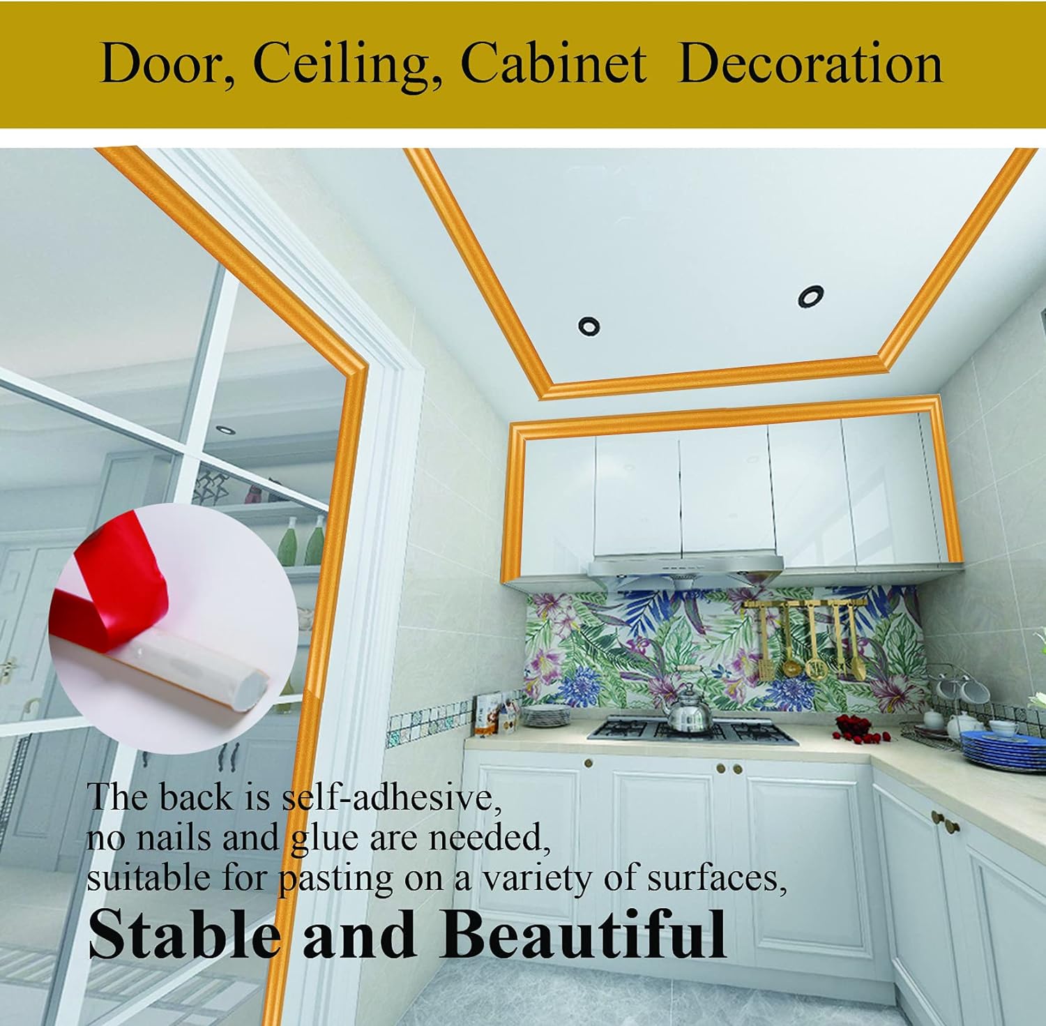 Ceilings Edge Countertops Black Flexible Self Adhesive 10 Feet Waterproof Molding Trim Strips for Wall Edge Cabinet Edge