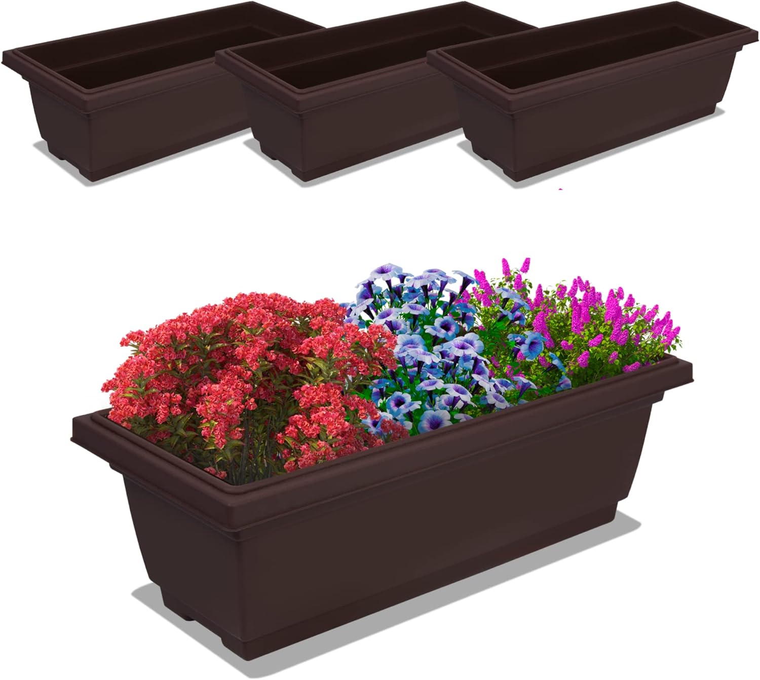 Large 4-Pack, Forest Green Outland Living 4 Packs 26.5 inches Outdoor and Indoor Rectangle Plastic Planter Box Perfect for Herbs Succulents Vegetables and Flower Gardening 