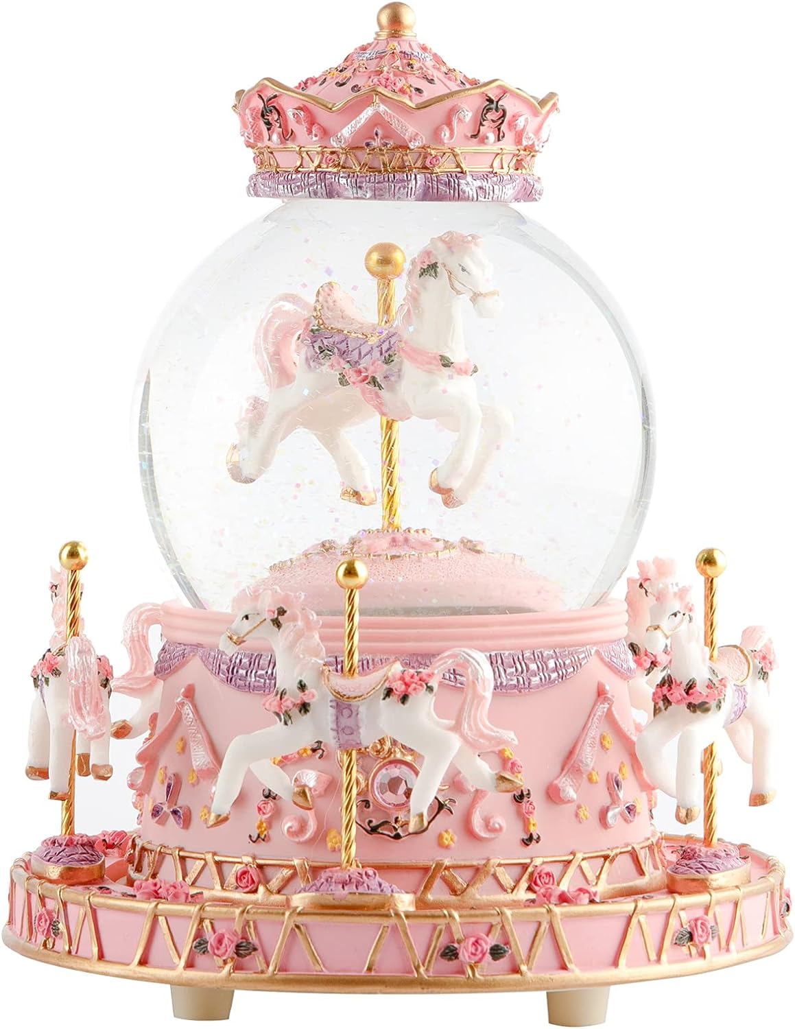 7 Color Changing LED Lights Carousel Horse Music Box Kid Toy Xmas Gift Pink 