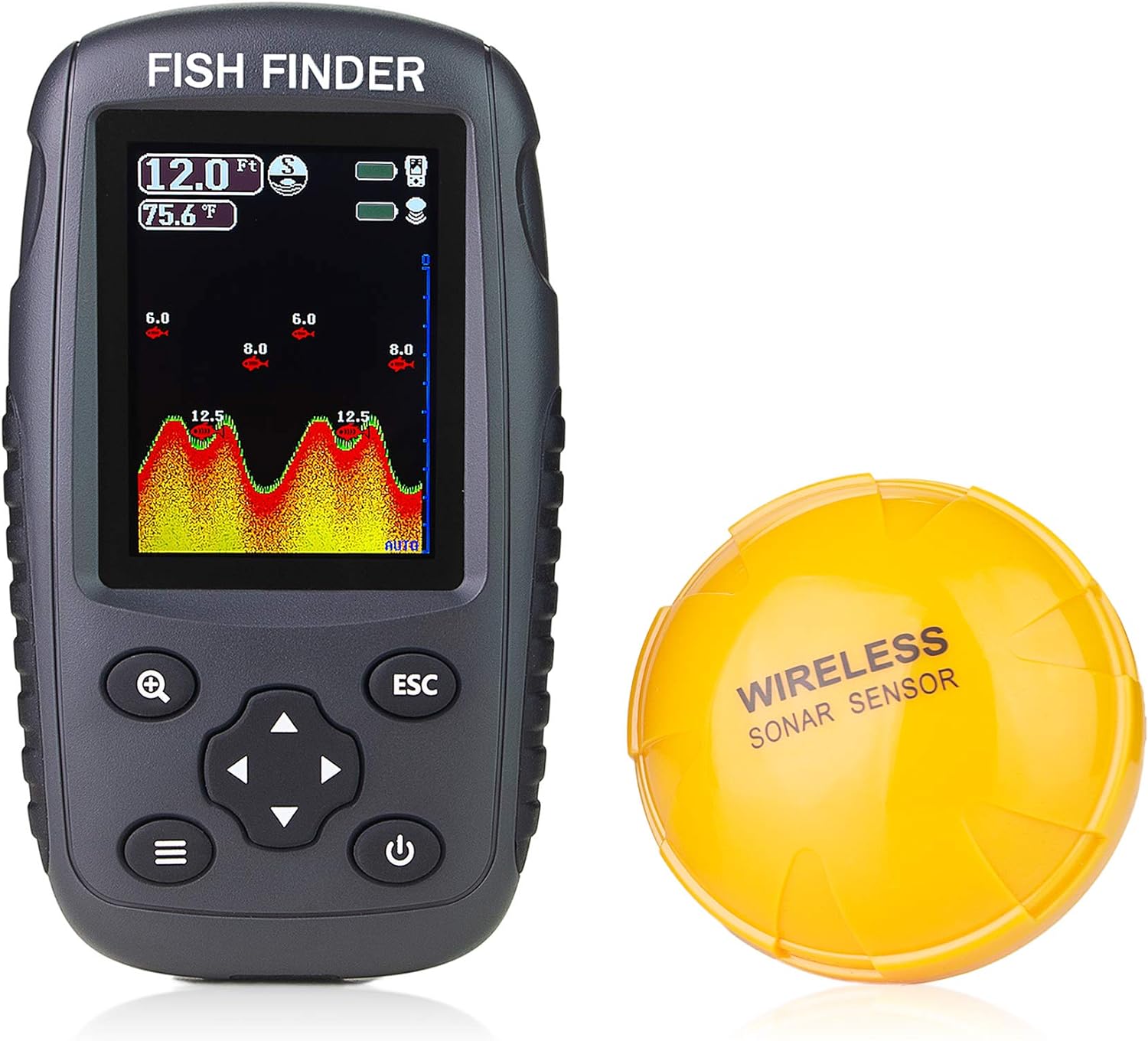 Portable Fish Finder Handheld Fishfinder Depth Finder Ice Kayak Deep Red 