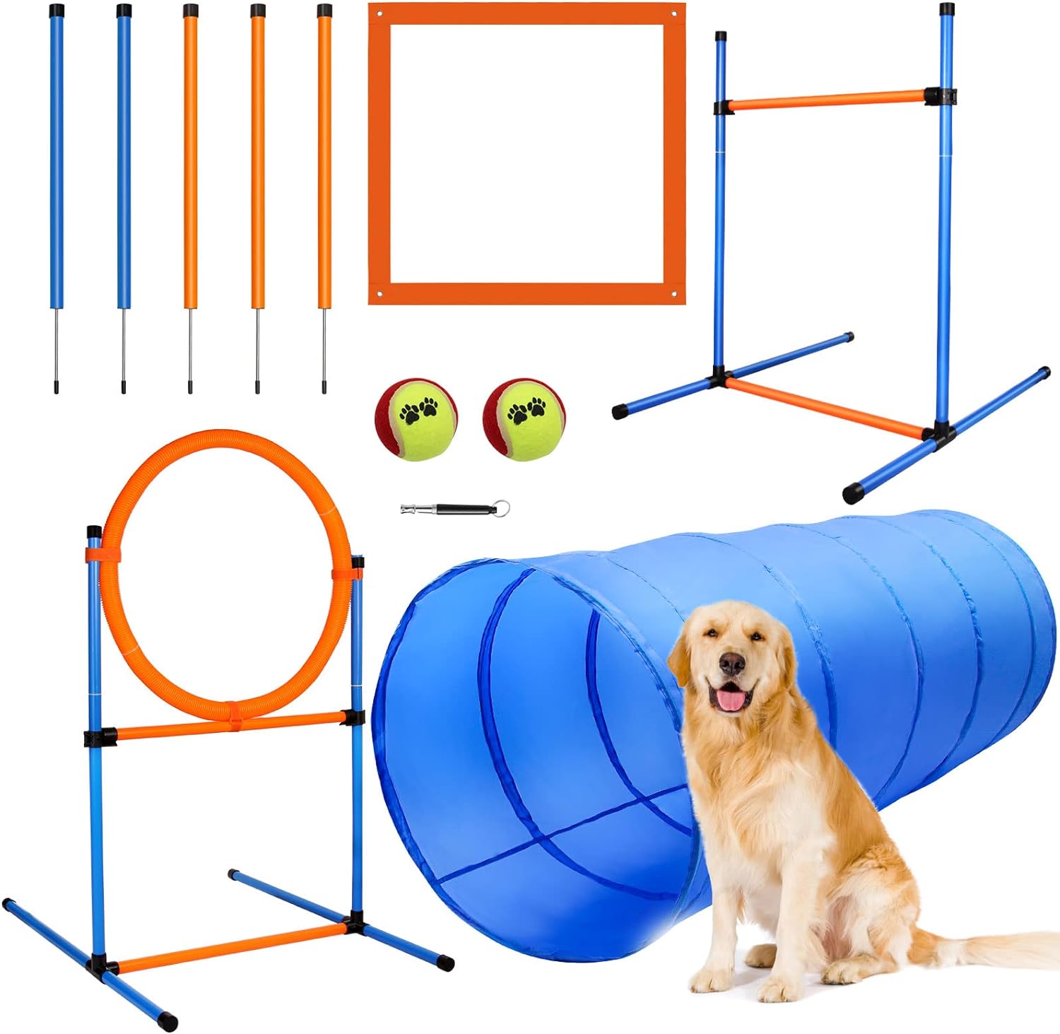 Jmmpoo Dog Agility Training Equipment 60 Piece Obstacle Course Starter Kit Pet Outdoor Games With Tunnel 5 Weave Poles Adjule Hurdle Jump Ring Pause Box Toys And