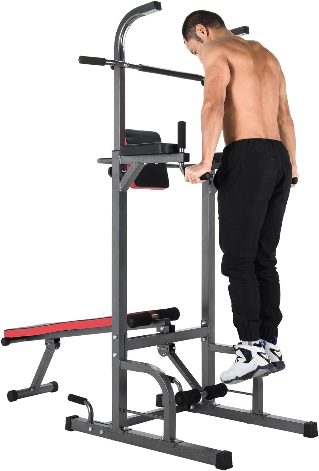 Power Tower Pull Up Bar Dip Station with Sit Up Bench Indoor Home Gym Fitness 