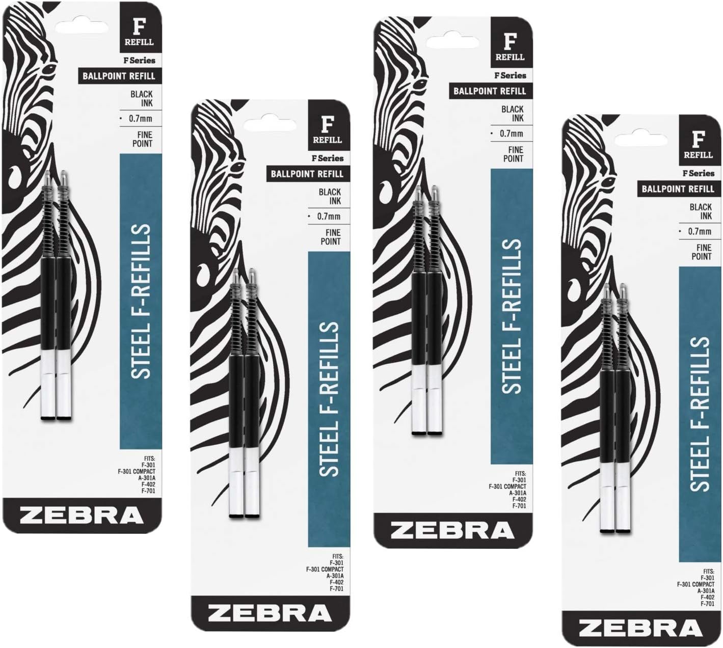 4 Zebra F-301 Compact Ballpoint Pens 2 Packs of 2 Black 