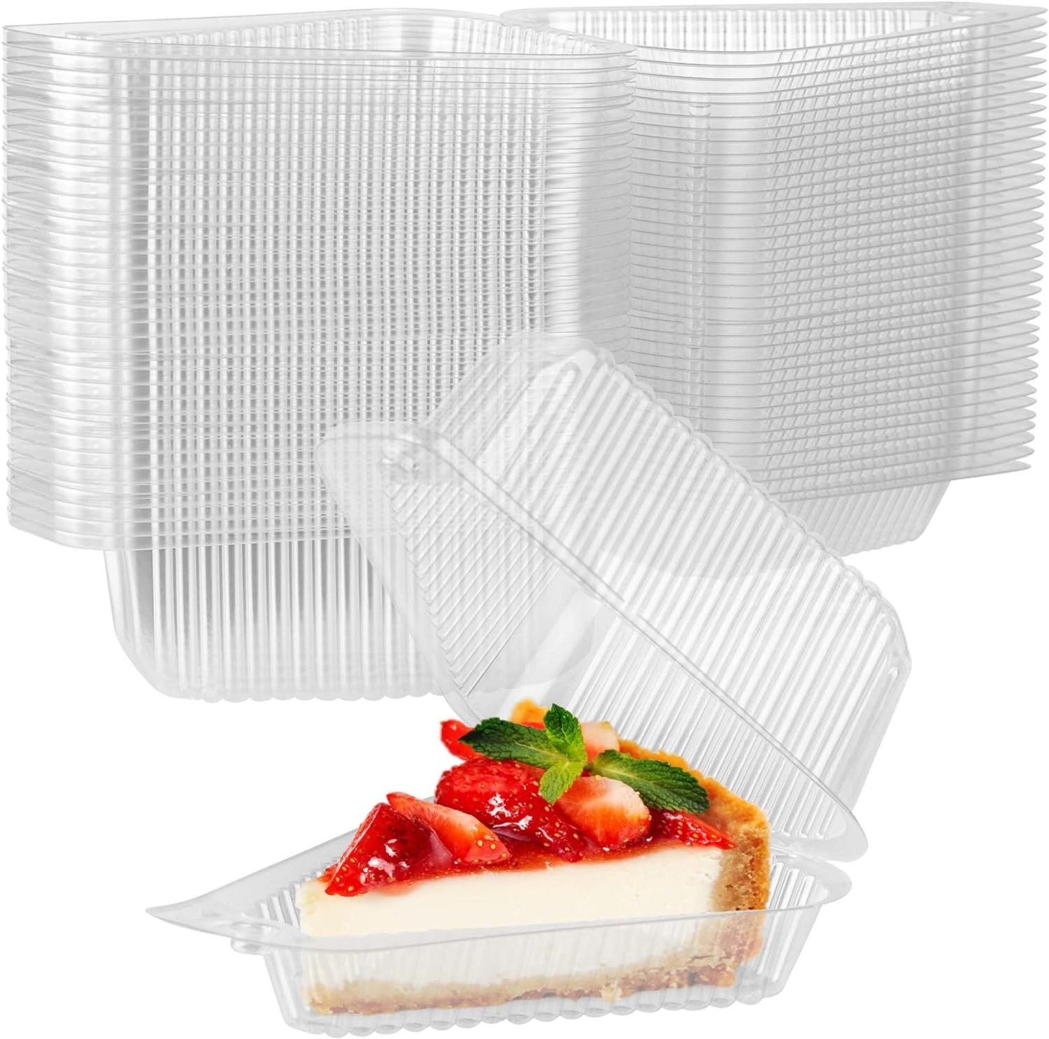 5" Disposable Cake Pie Cheesecake Slice Hinged Wedge Box Serving Tray Container 