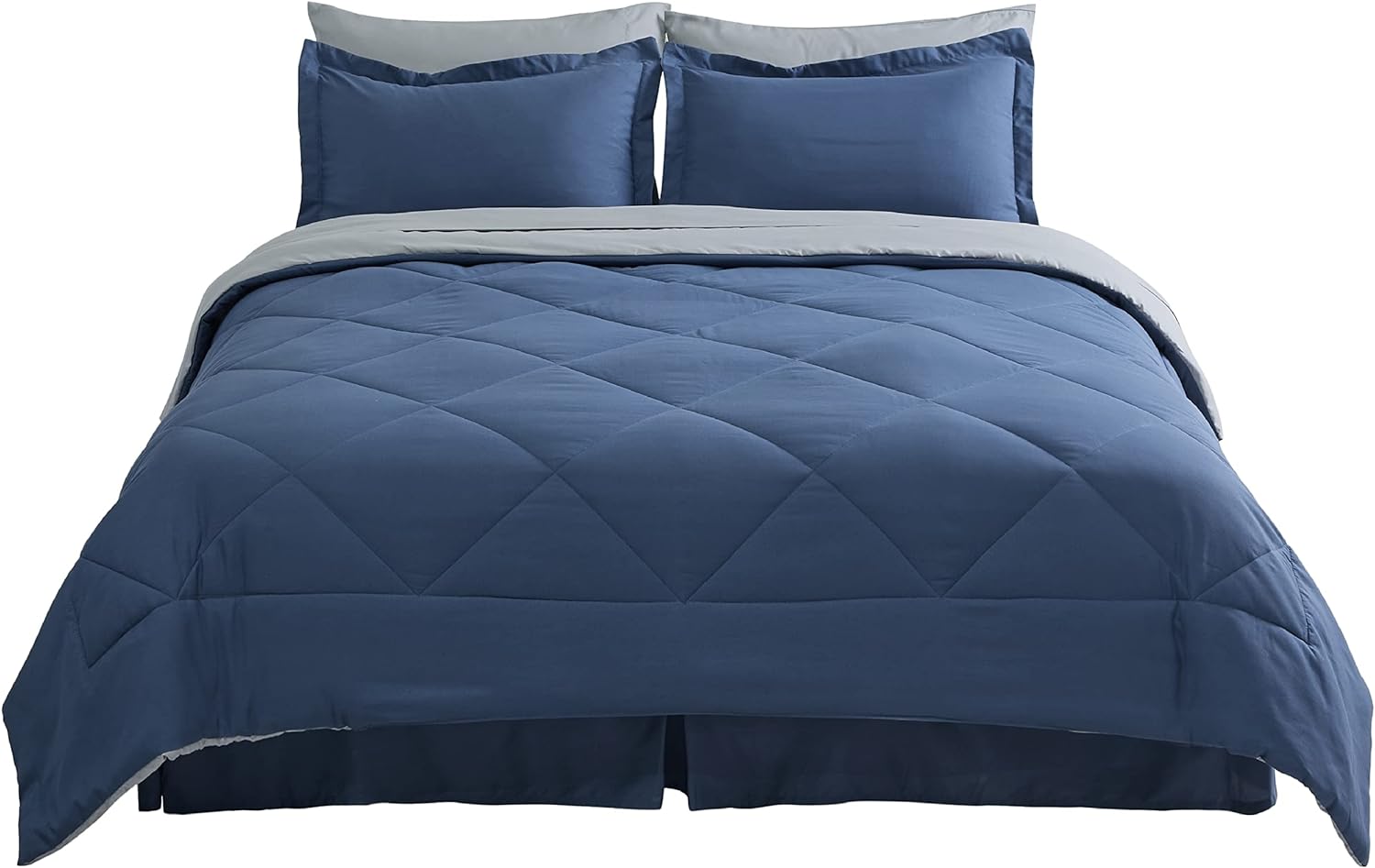 Bedsure Navy Comforter Set Queen Pillowcases & Shams 8 Pieces Reversible Navy Bed in A Bag Queen Bed Sets with Comforters Sheets Navy Queen Bedding Sets