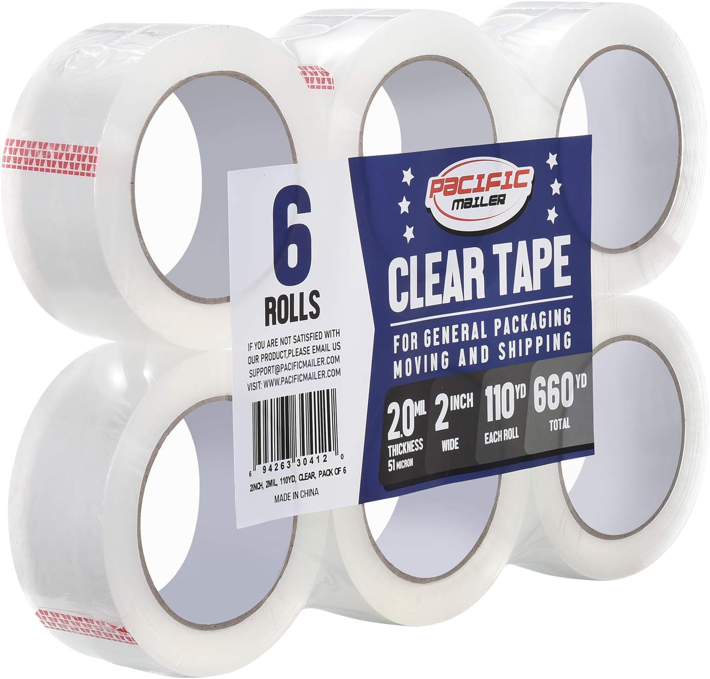 144 Rolls Clear Carton Sealing Tape 2" x 110 Yards Per Roll 2 Mil Thick 