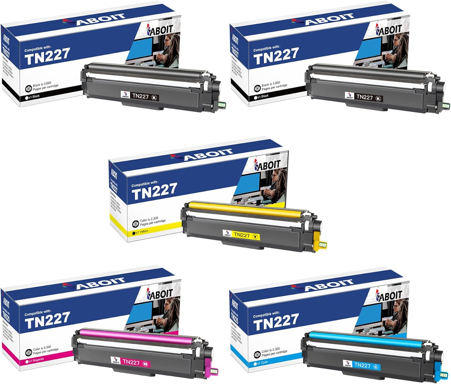 with Chips Black Magenta Yellow Blue-Combination Compatible Toner Cartridges for Brother TN227 TN223 Replacement for Brother HL-L3210cw L3230cdw L3270cdw Printer