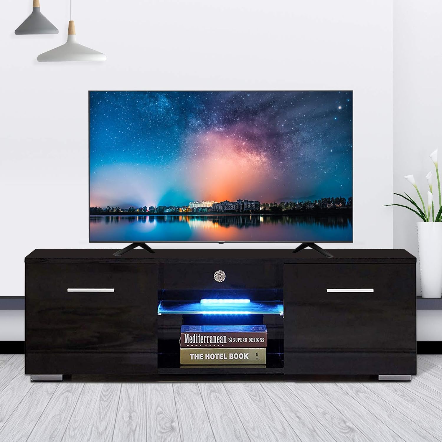 High Gloss TV Stand Unit Cabinet w/LED Shelves Drawers Remote Control 
