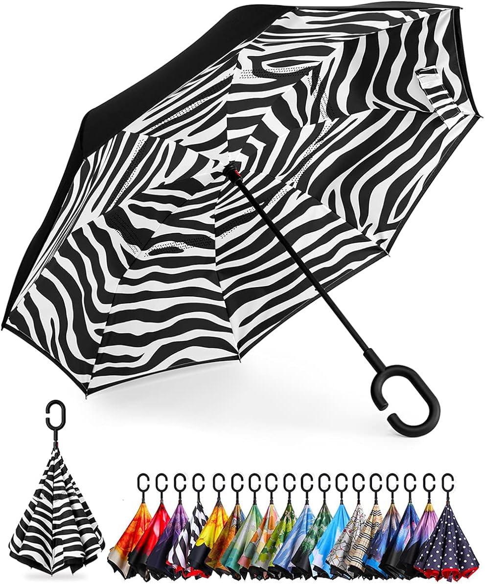 Bagail Double Layer Inverted Umbrellas Reverse Folding Umbrella Windproof UV Big 