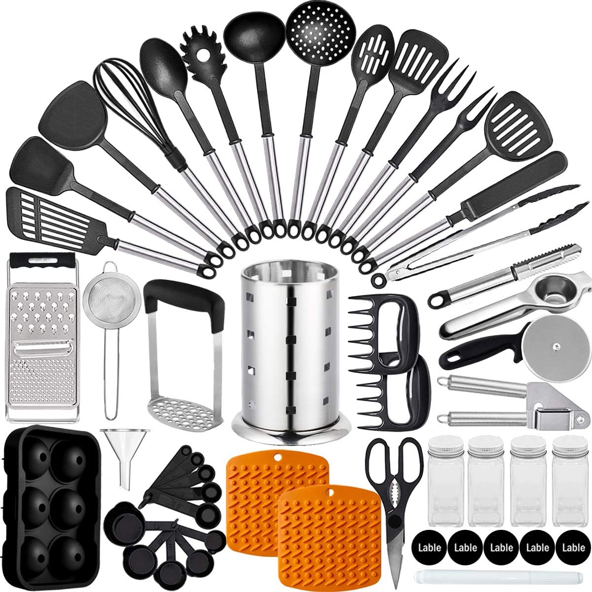 Artcome 25 Piece Kitchen Utensil Set Nylon and Stainless Steel Cooking  Utensils Set with Utensil Holder Spatula Spoon Tongs Whisk Cookware Set  Kitchen ...