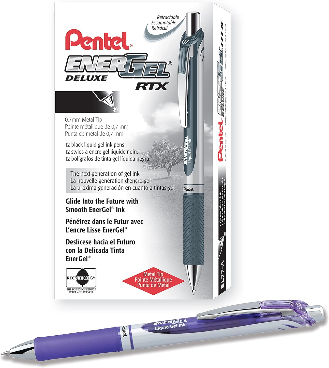 6 refills Pentel Energel 0.7 mm Retractable Gel Pen BLACK BL77 x 2 pens 