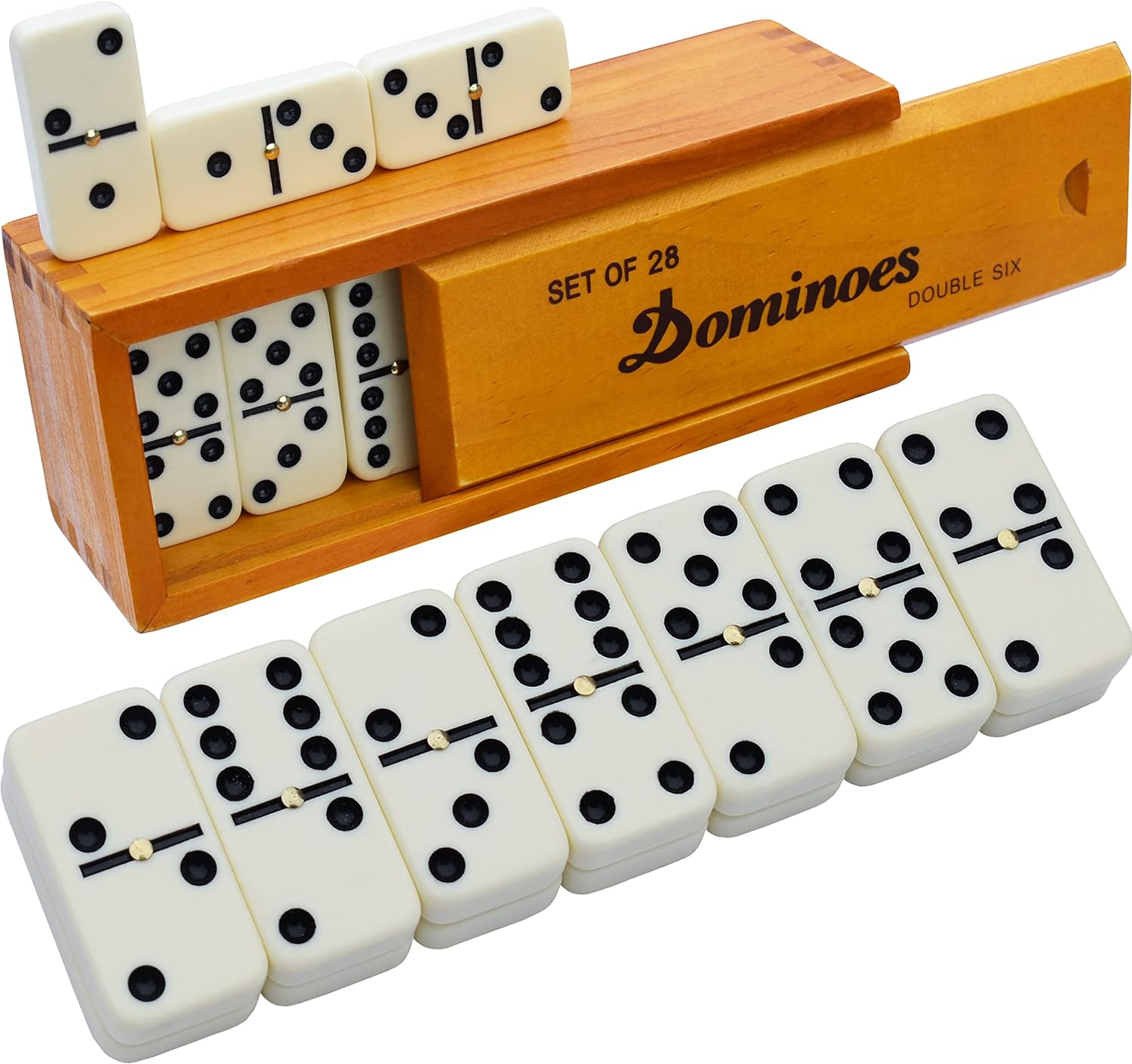 Wood Furphy Dominoes Set 28 Piece Domino Tiles Set Handcrafted Classic Numbers Table Game with Wooden Storage Case