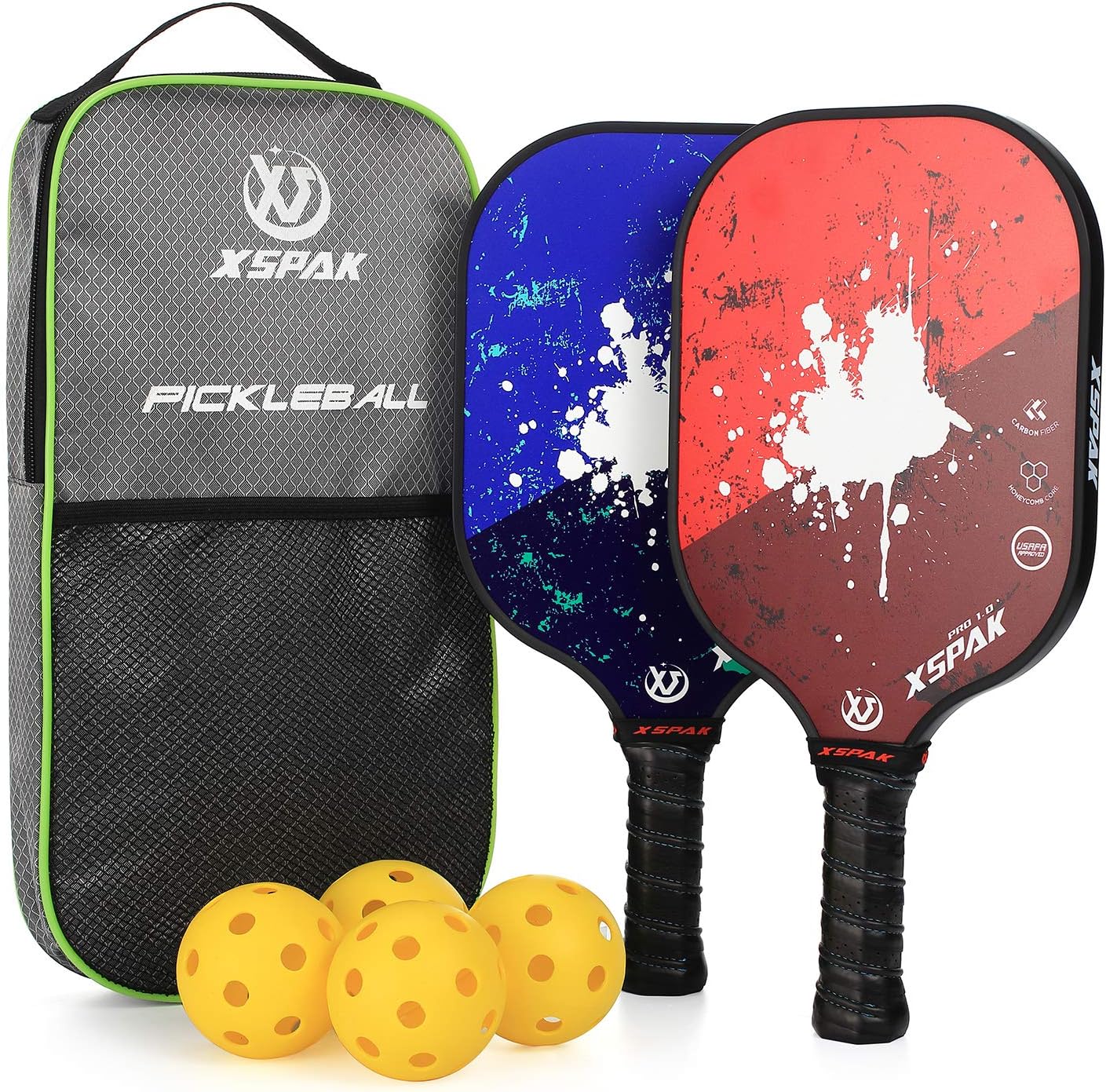 2 Premium Graphite Carbon Fiber balls & bag Pro Premium Pickleball Paddle Set 