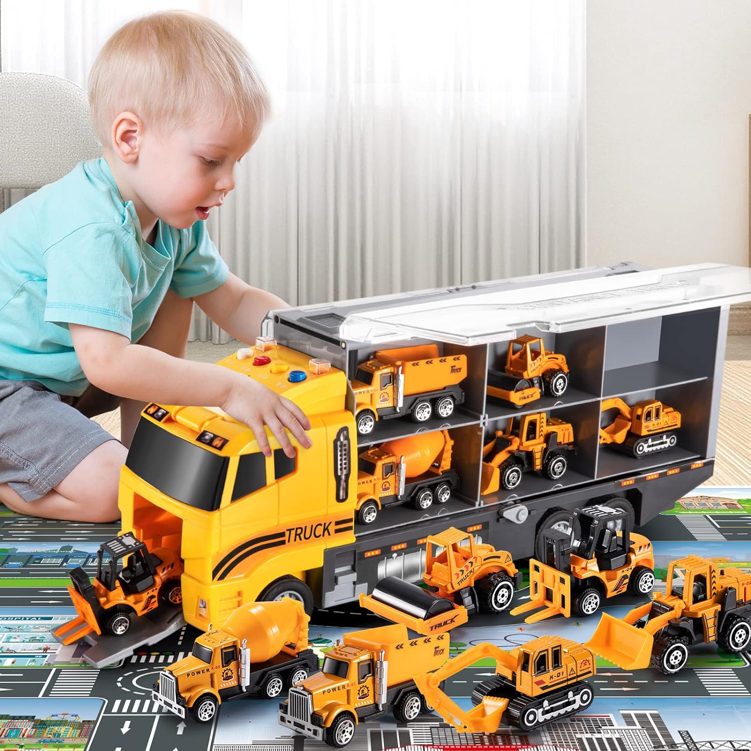 Engineering Construction Site Play Set,Gift for 2,3,4,5,6 Year Old Boys Girls 