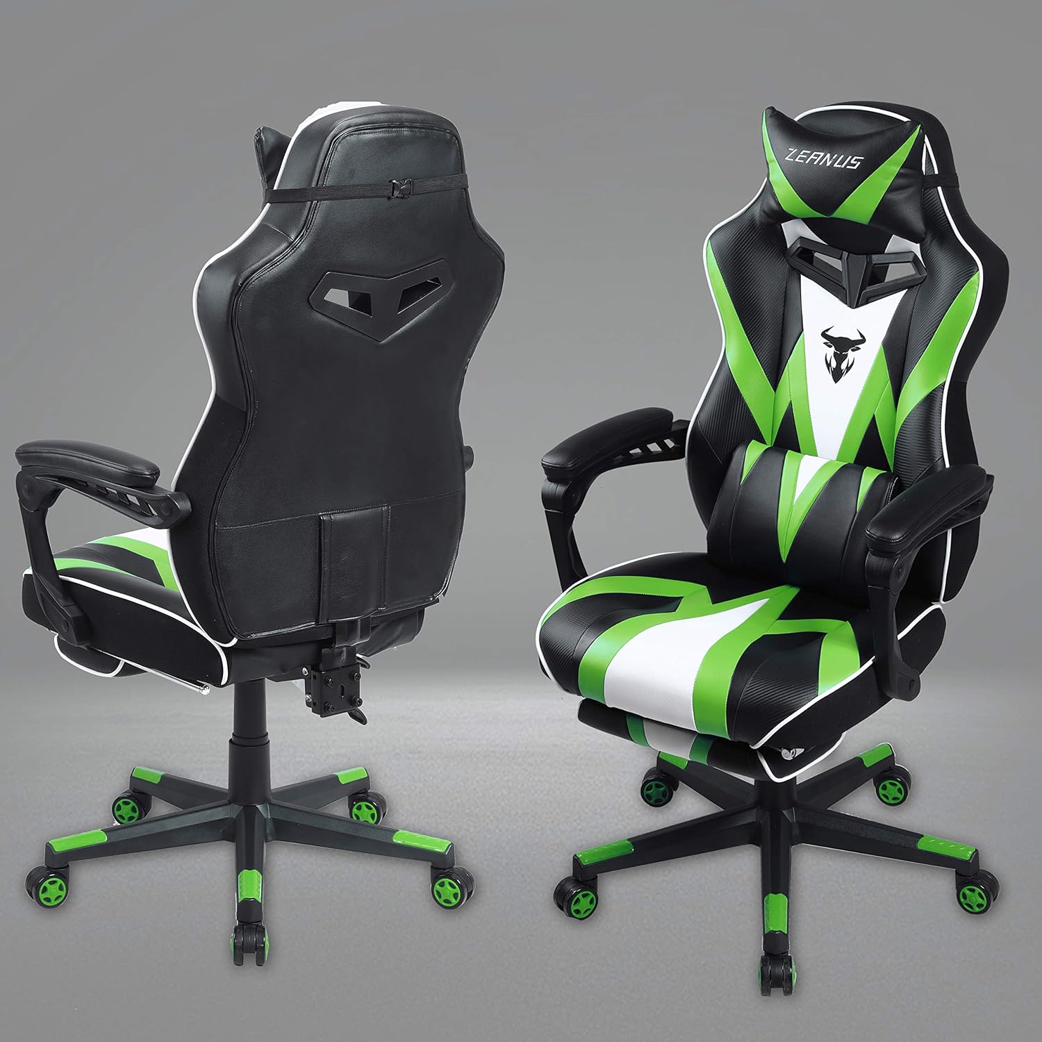 Green Racing Gaming Chair High Back PU Leather Ergonomic Computer Video Office Chairs with Footrest