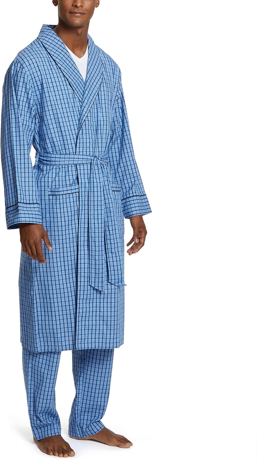 Premium Cotton Blend Woven Lightweight Bathrobe Mens 2 Pack Long Sleep Robe 