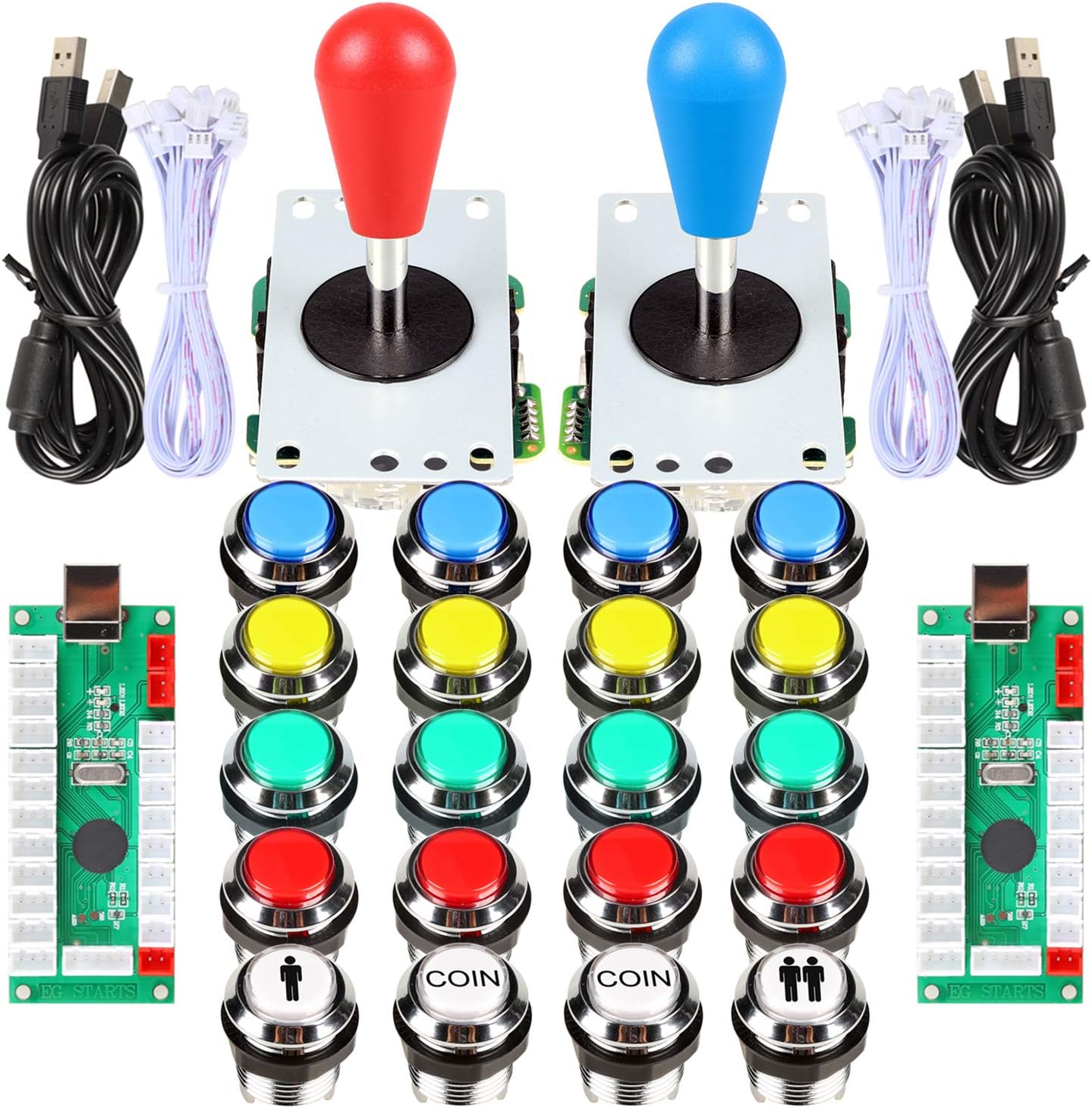 20 Buttons USB MAME Arcade Sanwa Control Panel LED Illuminated Kit 2 Joysticks 