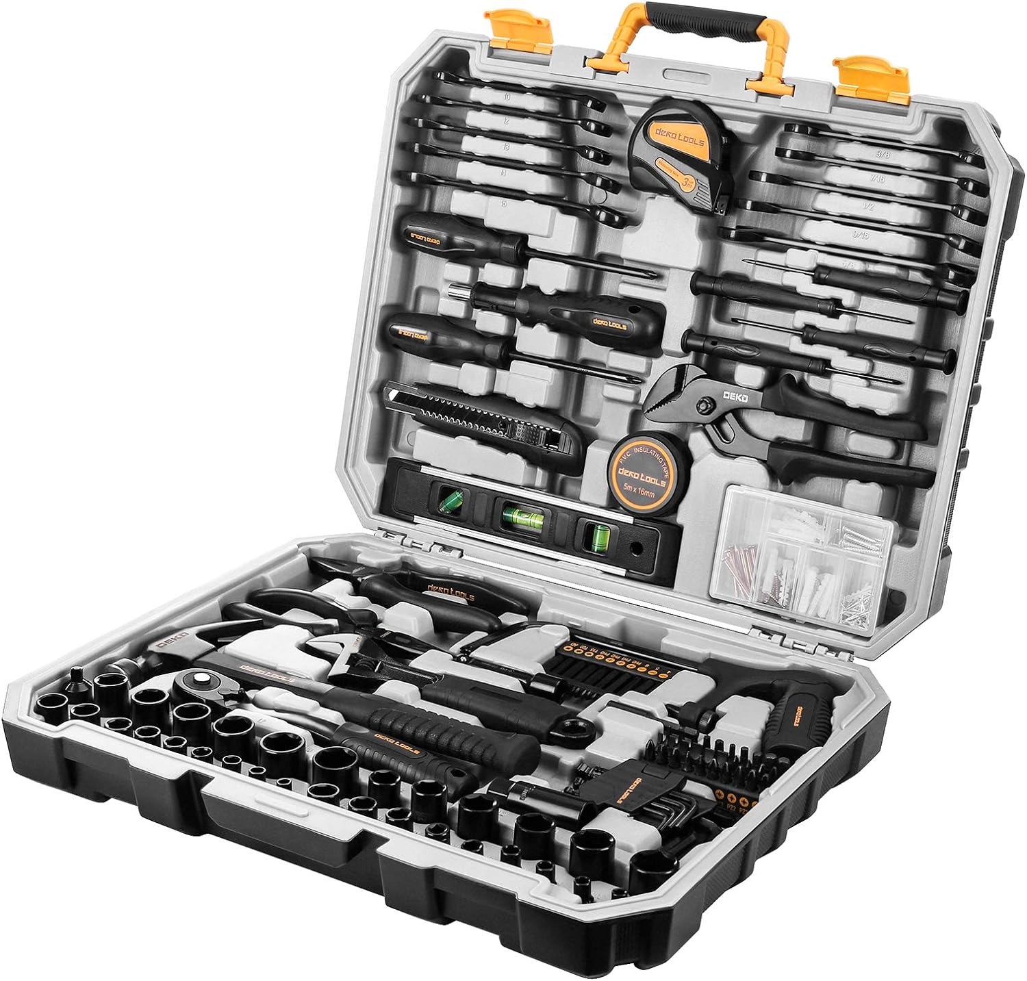 Professional Auto Repair Tool Set for Homeowner with Portable Storage Case Screwdriver Set DEKOPRO 218-Piece General Household Hand Tool kit General Household Hand Tool Set with Plier Socket Set