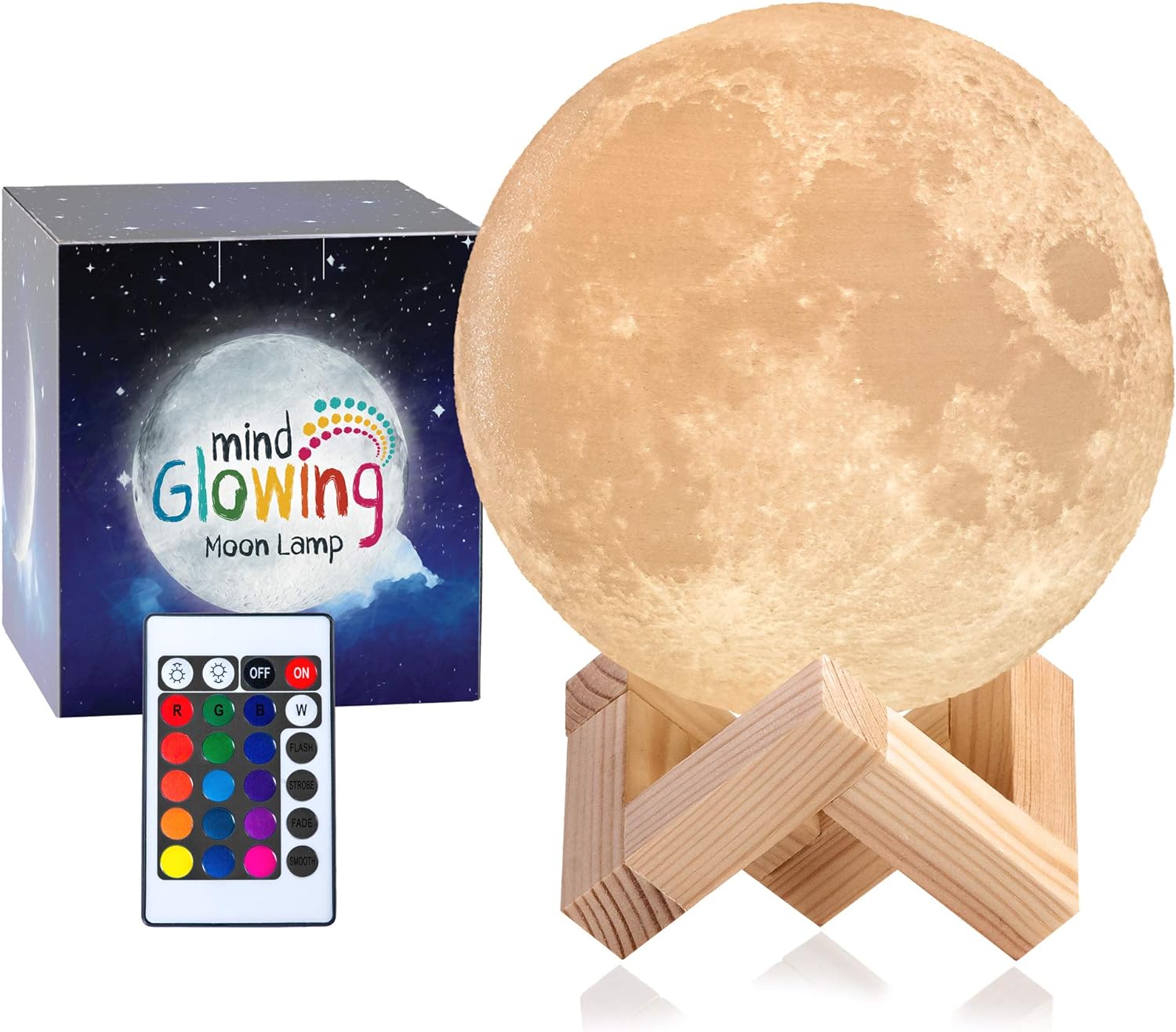 Moon Lamp 3D Printed Dimmable Timer Moonlight Lunar Night Lamp Decor Birthday Gifts for Lover Kids Friend Party Bedroom 4.7 Inch 16 Colors with Stand & Remote & Touch Control & USB Rechargeable