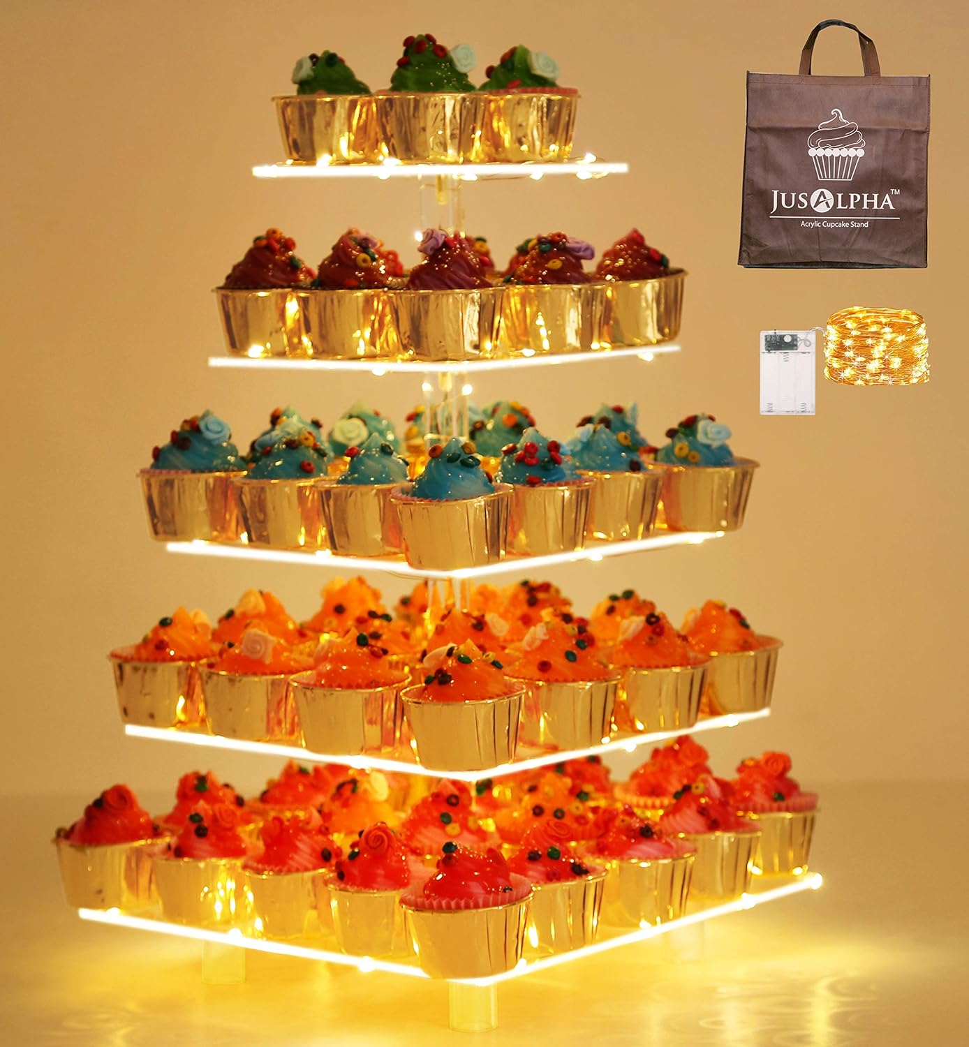 CUPCAKE & CANDY 4 TIER ACRYLIC STAND WITH LIGHT'S  Premium Holder Display party 