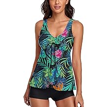 Modest Tankini Swimsuits for Women Two Piece Bathing Suits Floral Print Tank Top with Boyshorts Tummy Control Swimming Suits