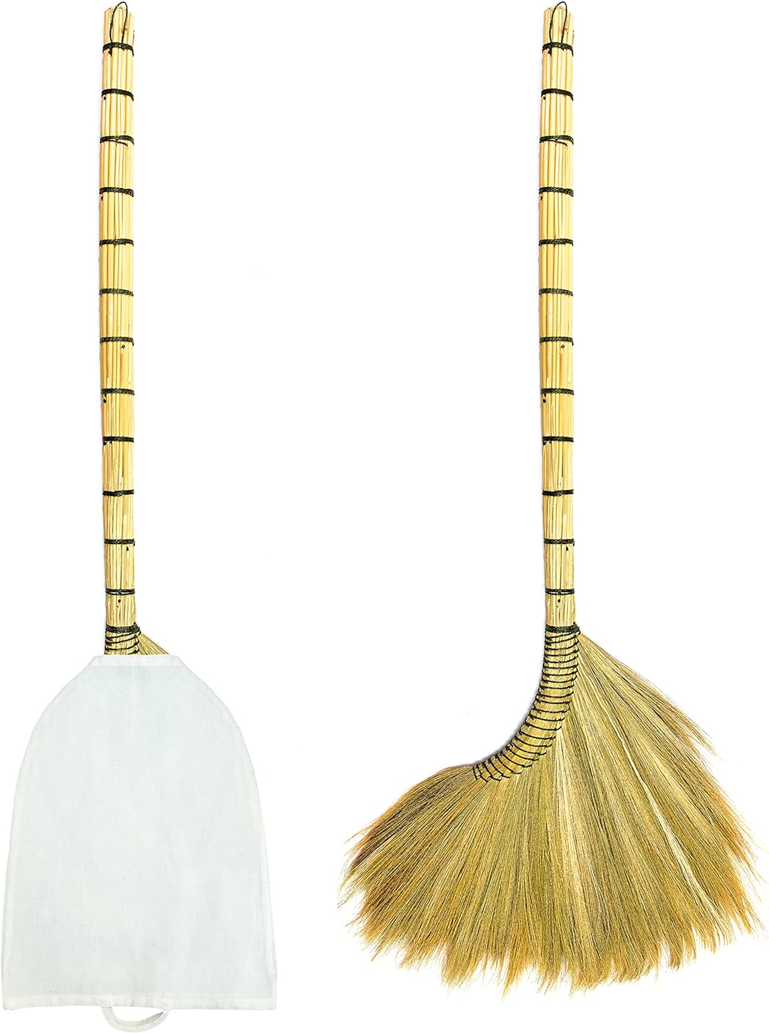 1*Thai Broom Sweep Natural Handmade Straw Dry Grass Soft Plastic Handle 20X24'' 