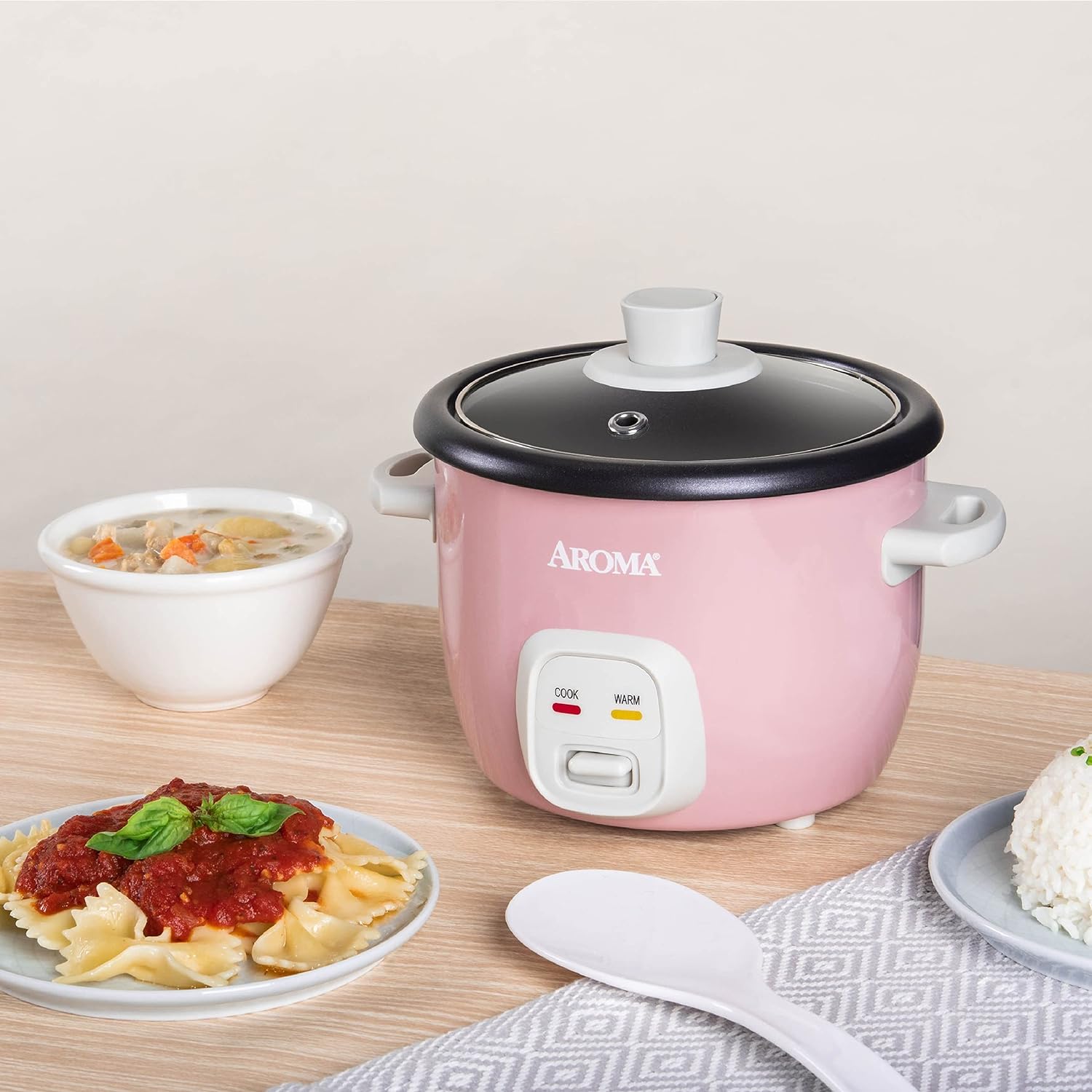 AROMA 4-Cups Rice & Grain Cooker / 1Qt Pink Cooked ARC-302NGP