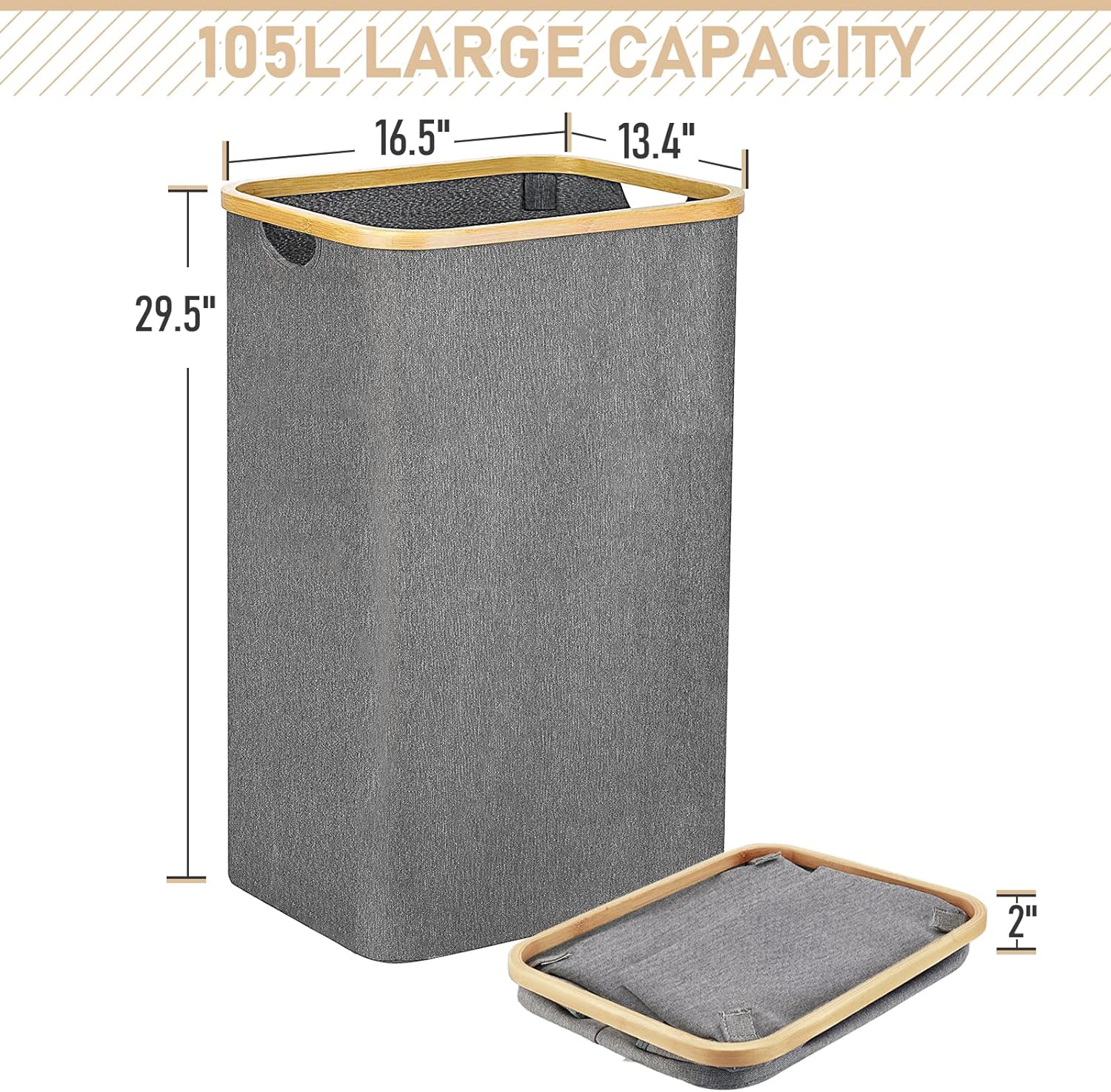 Laundry Room 105L Capacity Dirty Clothes Hampers with Handles for Living Room Collapsible Laundry Baskets with Wheels and Removable Laundry Bag Large Laundry Hamper with Lid Beige+Grey Bedroom