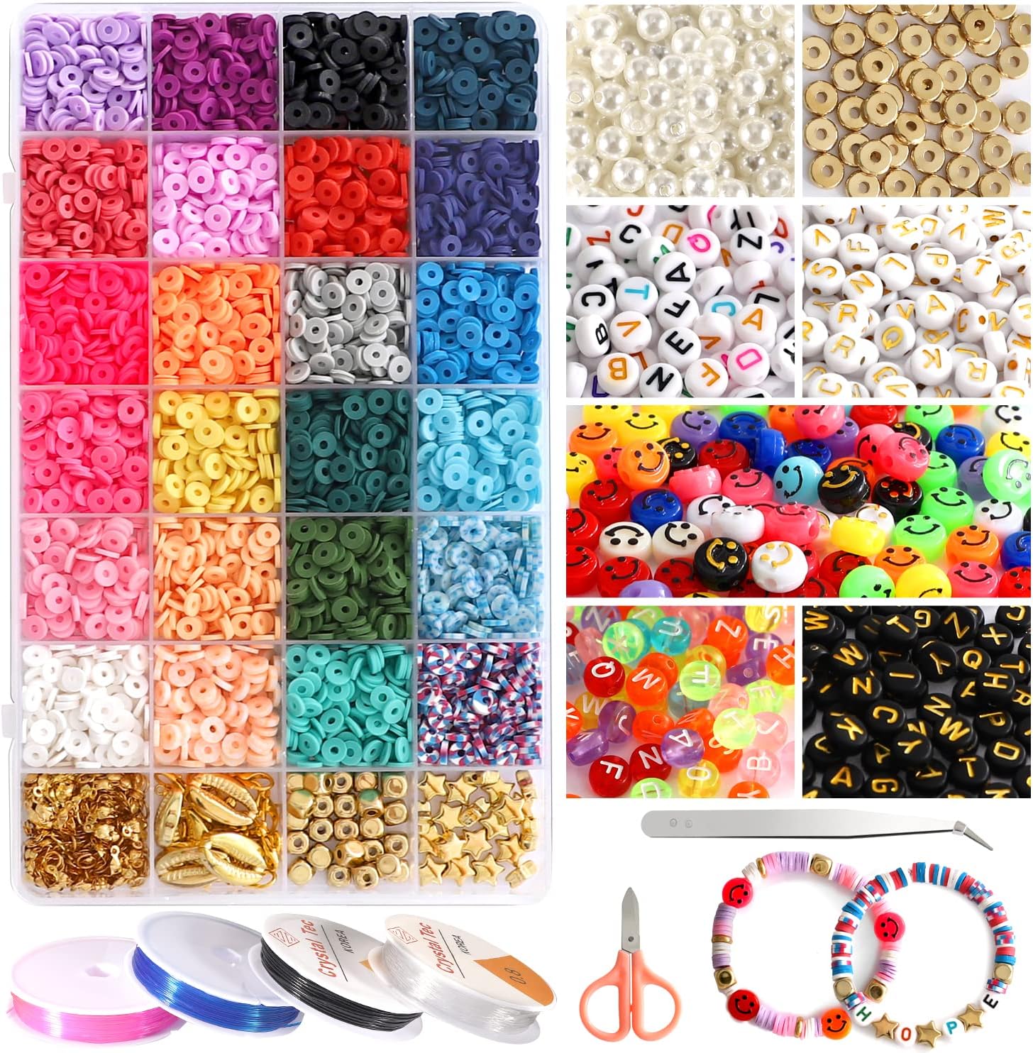 Clay Flat Beads for Jewelry Making，Round Clay Spacer Beads Heishi Clay Beads Vinyl Disc Beads for Jewelry Making Bracelet Necklace Earring DIY Making Kits for Kids Adults 4800pcs 6mm