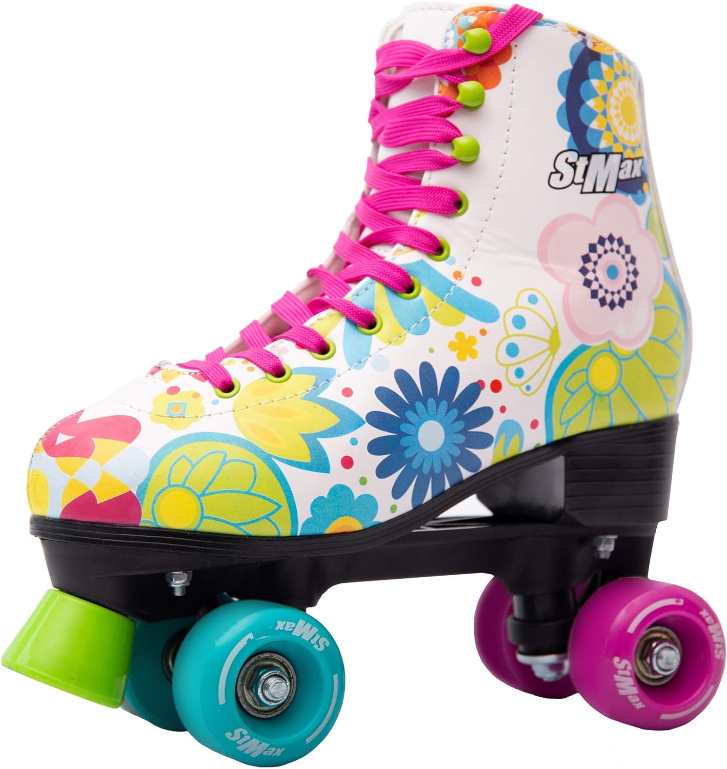 Quad Roller Skates for Girls and Women Size 4.5 Adult White and pink Heart Derby 
