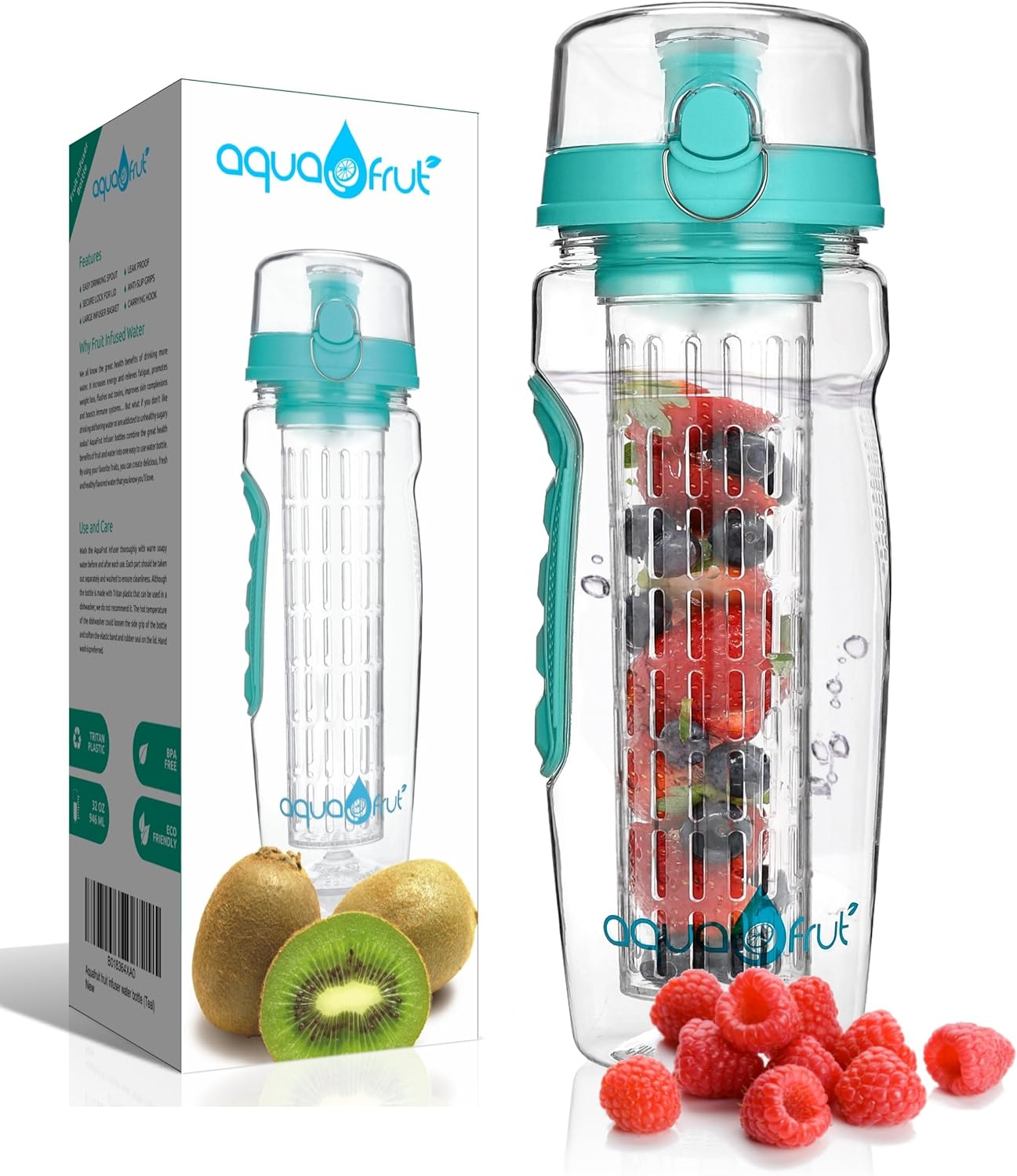 30oz Fruit Infuser Water Bottle Sport  With Flip Top Lid Dual Grips for Travel 
