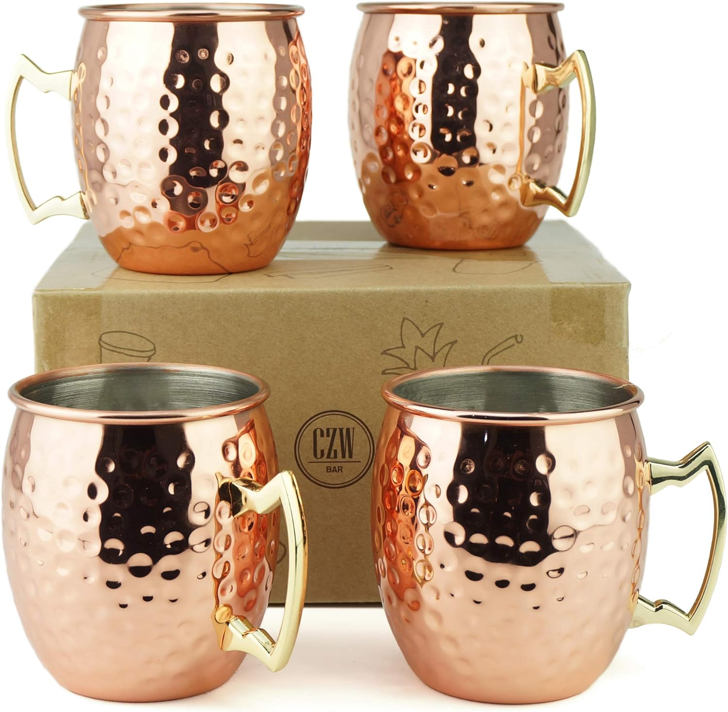 1x Moscow Mule Coffee Mug Drinking Cups Hammered Copper Brass Gift Set