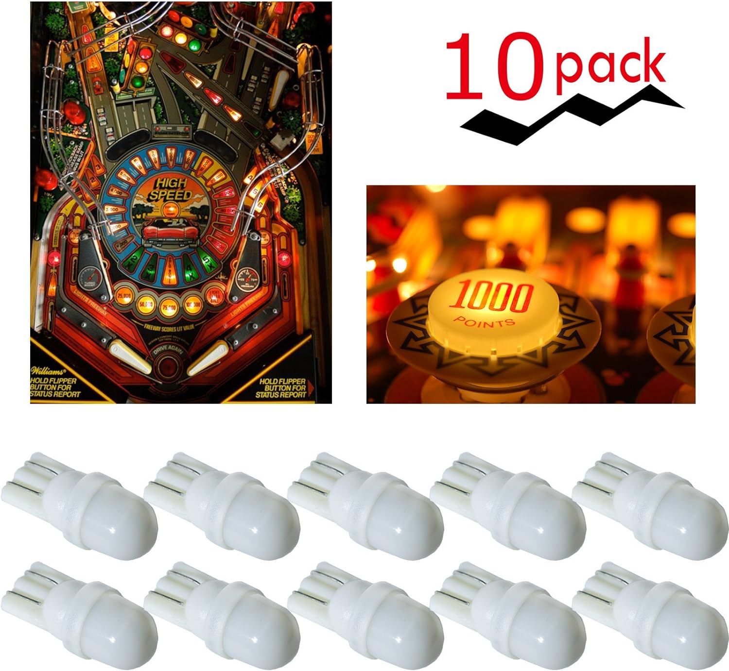 10 Pack PURPLE Pinball T10 - 6.3 Volt LED Bulb Flat Top 555 Base 