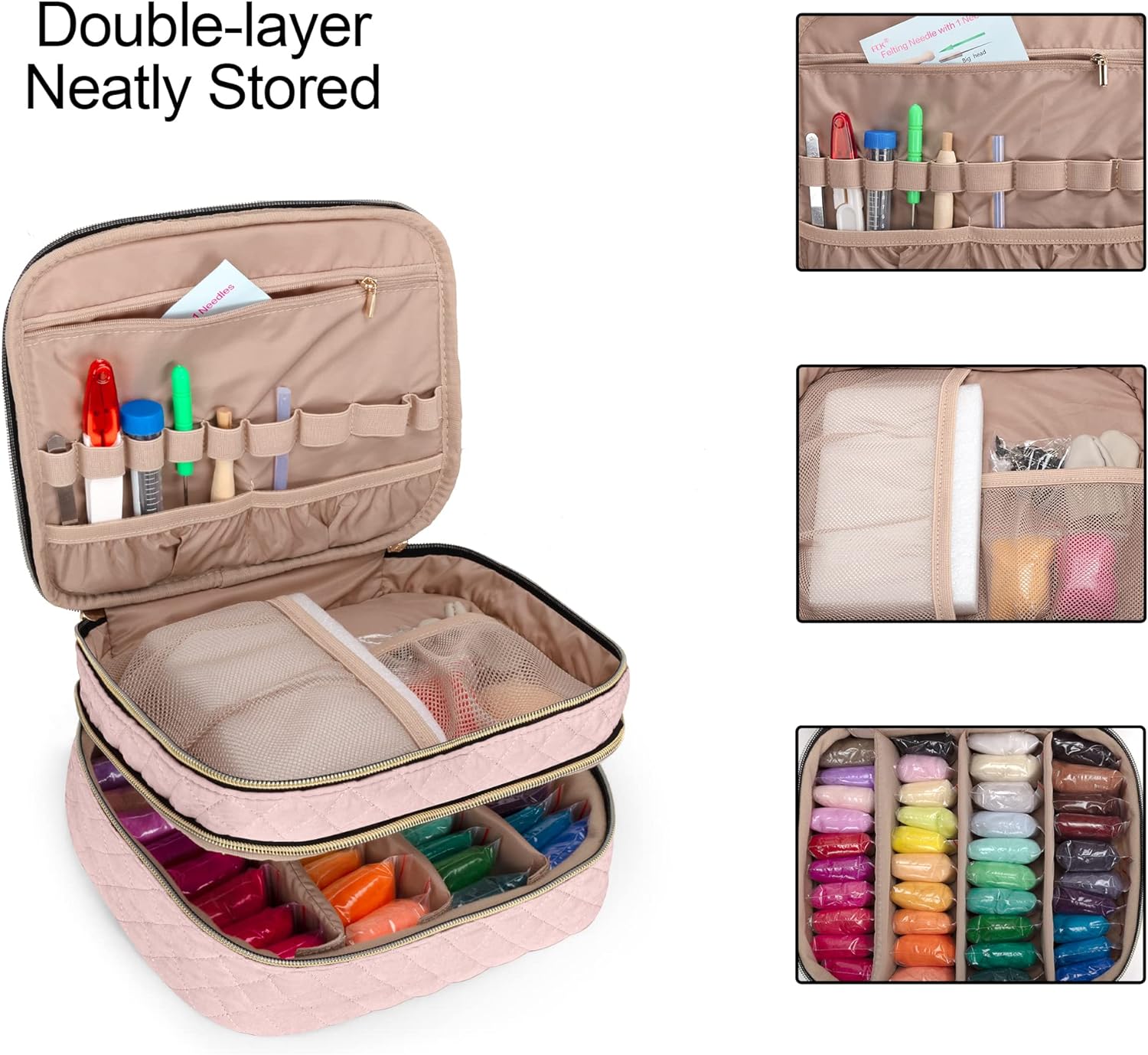24 Colors 5g Wool Fiber Roving Needle Felting Start Full Set Organize Bag Set