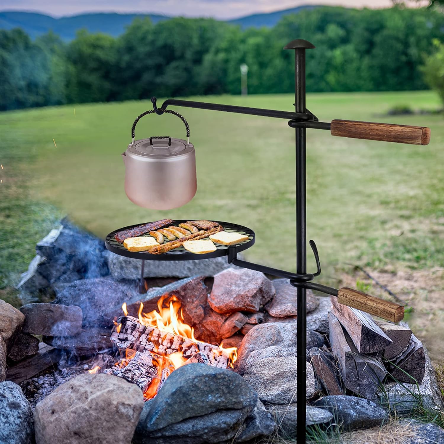 VEVOR 24'' Swivel Grill Swing Campfire Grill Adjustable Fire Pit Grill for BBQ 