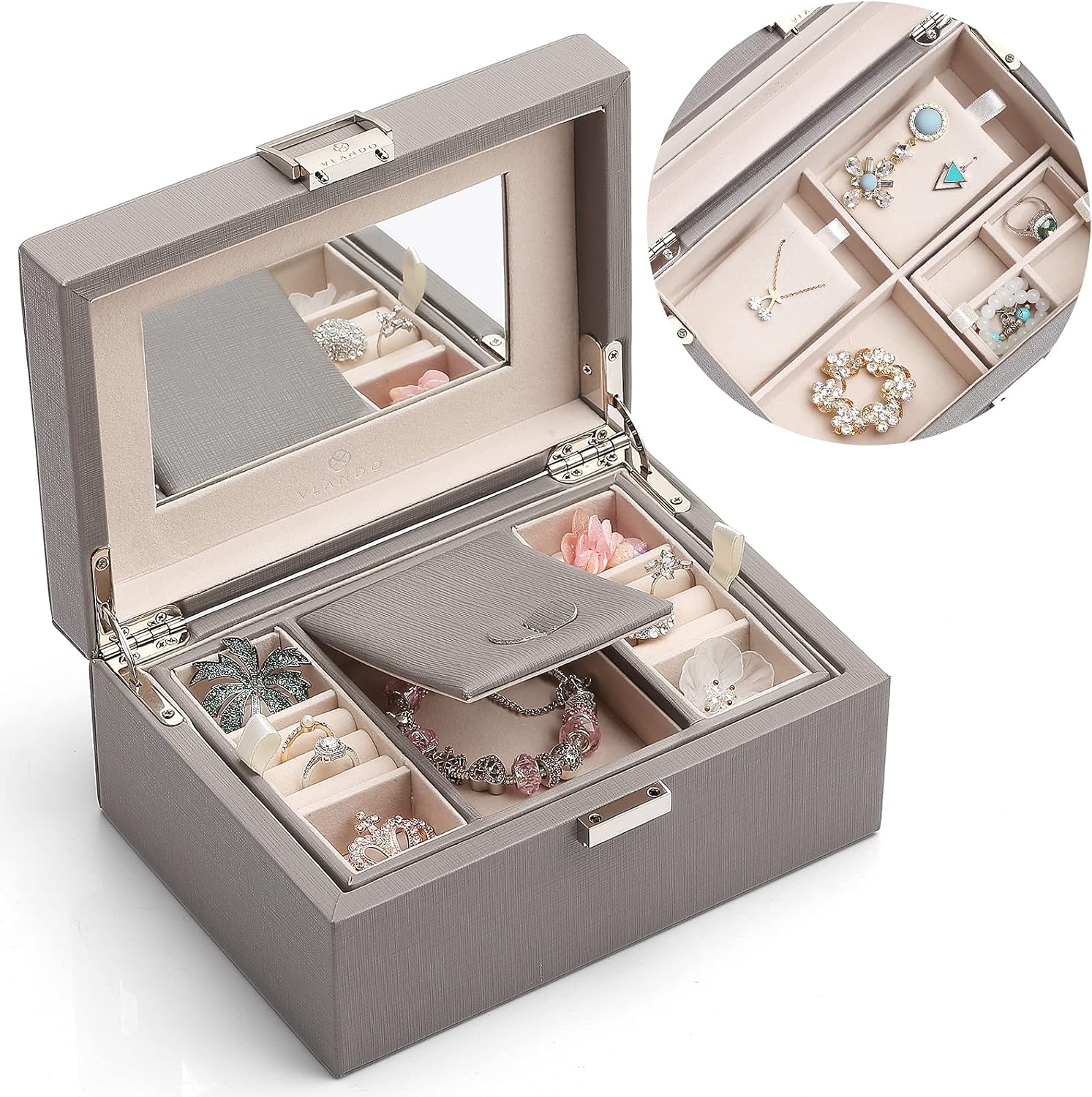 Details about   Jewelry Box Necklace Ring Storage Organizer Travel Leather Jewel Case Portable 