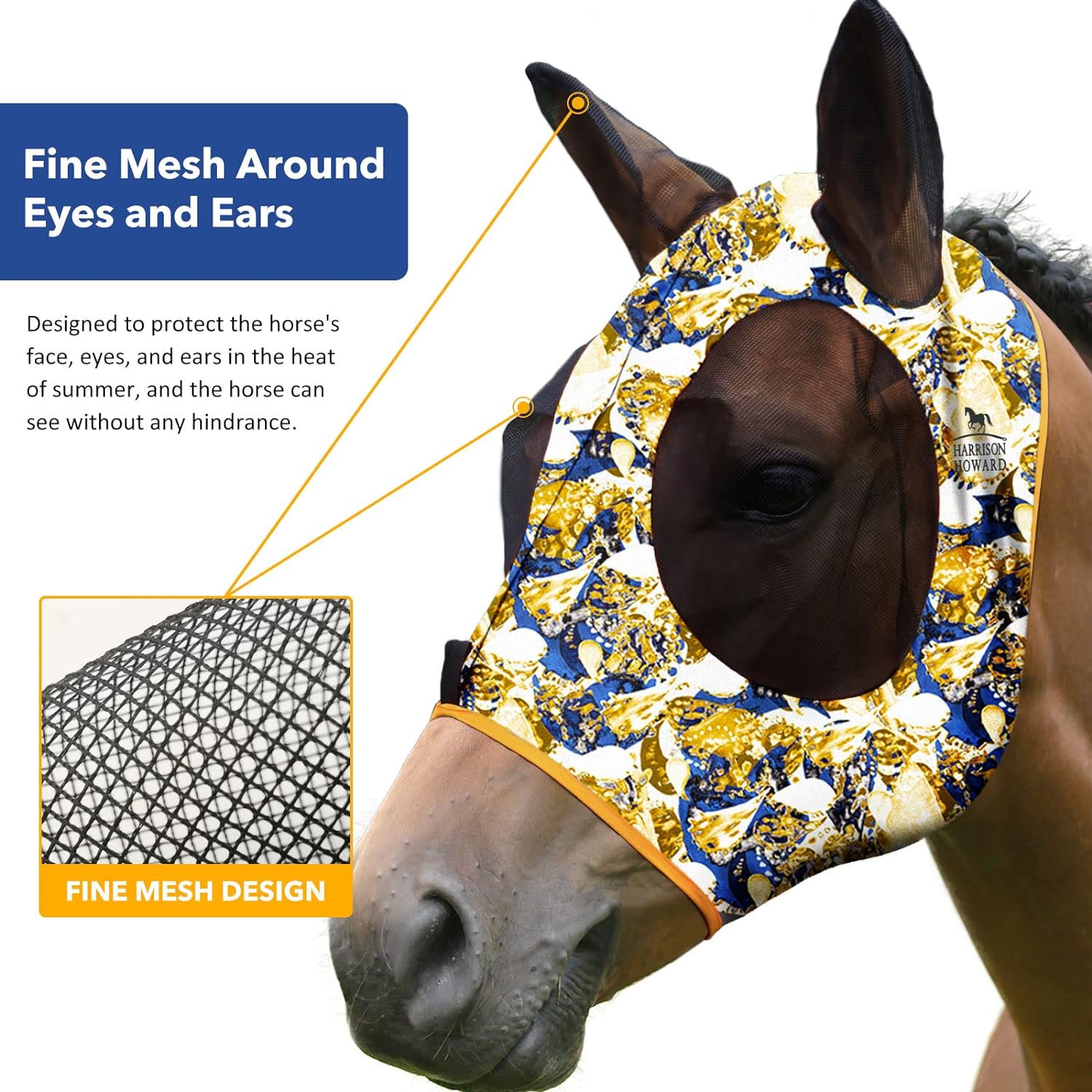 Harrison Howard CareMaster Horse Fly Mask Half Face Standard with Ears Fly Mask UV Protection for Horse Silver/Purple Retro
