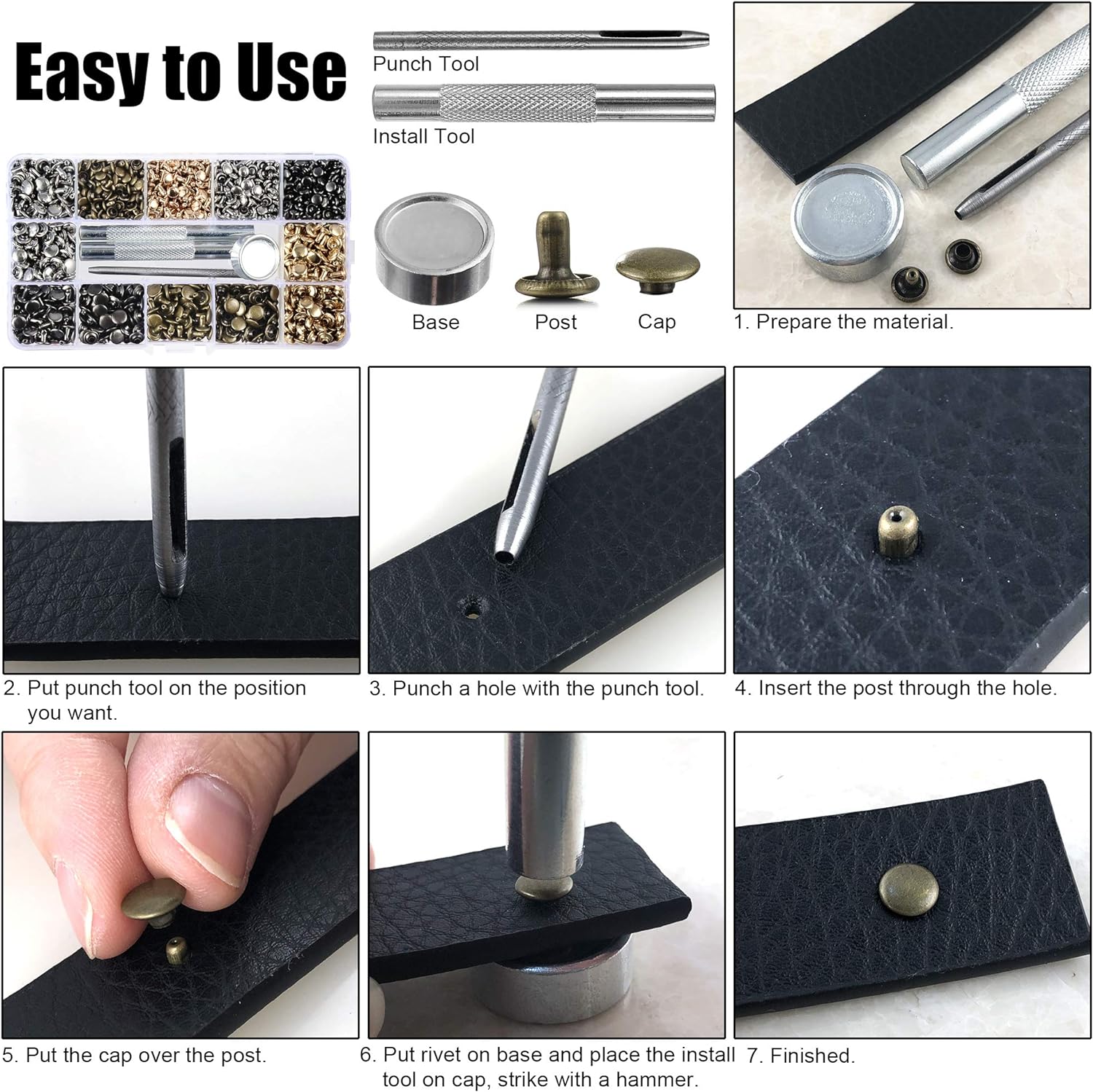 Rivet Punch 9mm Double‑Sided Rivet Punch Leather Craft Button Installation Tool Setter Base Kit