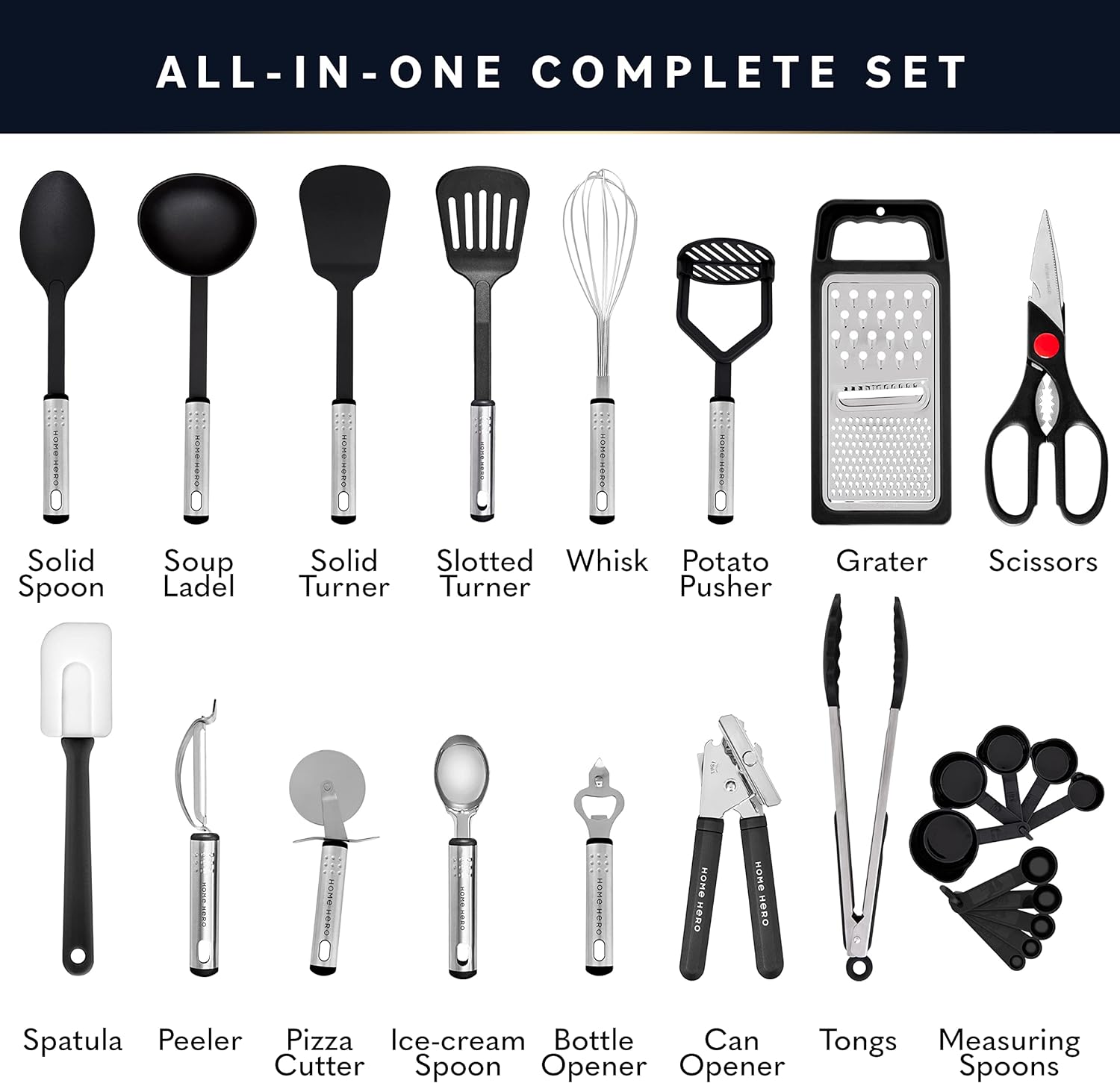 Home Hero 25pc Kitchen Utensil Set   Nylon & Stainless Steel Cooking  Utensils   Non Stick Kitchen Utensils with Spatula   Kitchen Gadgets  Cookware Set ...