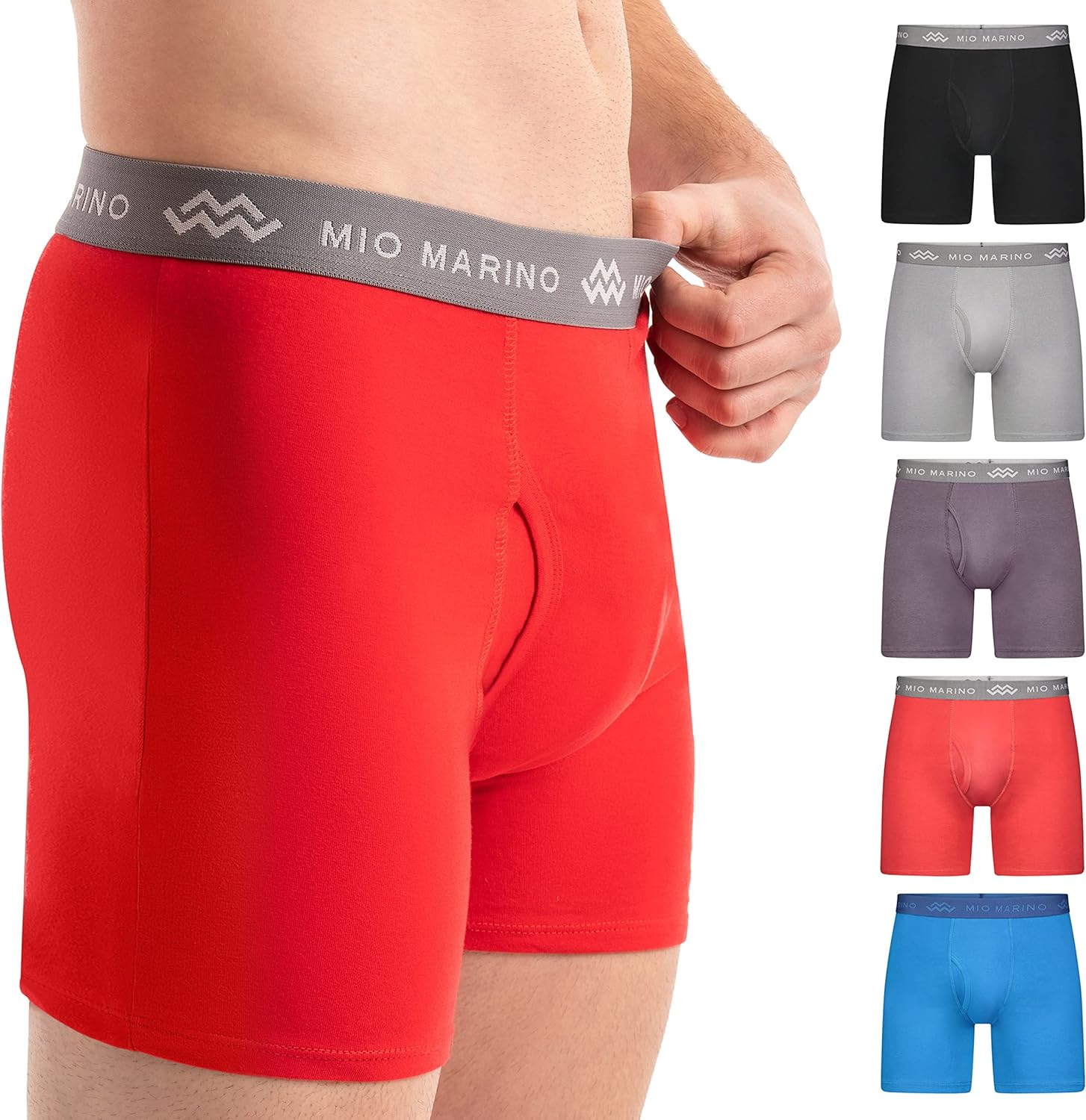 Premium Cotton Mio Marino Bold Colors Mens underwear boxer briefs Skin Fit 5-Pack Moisture Wicking for Comfort 