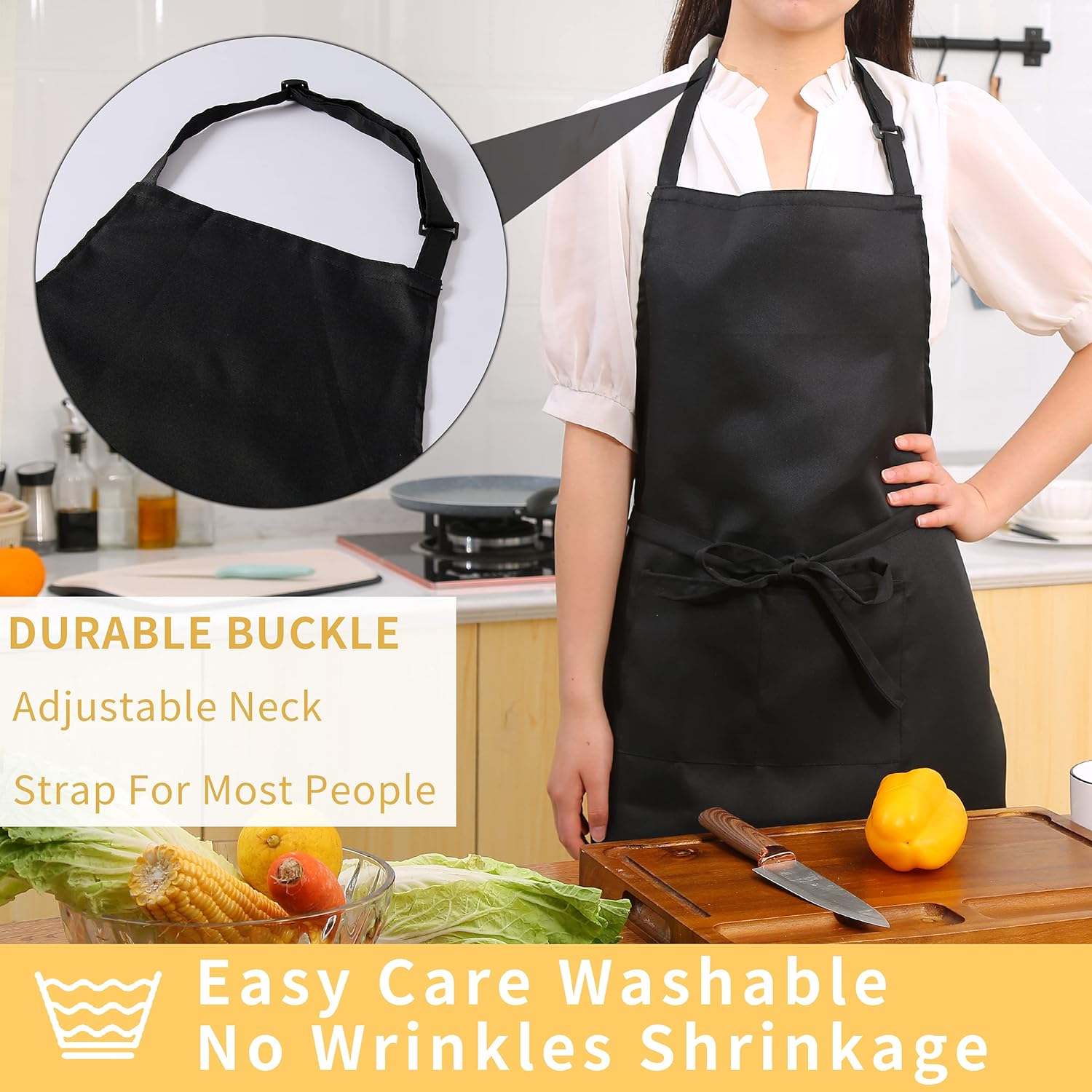 3 Pack Aprons for Women Men with 2 Pockets Waterproof Adjustable Kitchen Apron 