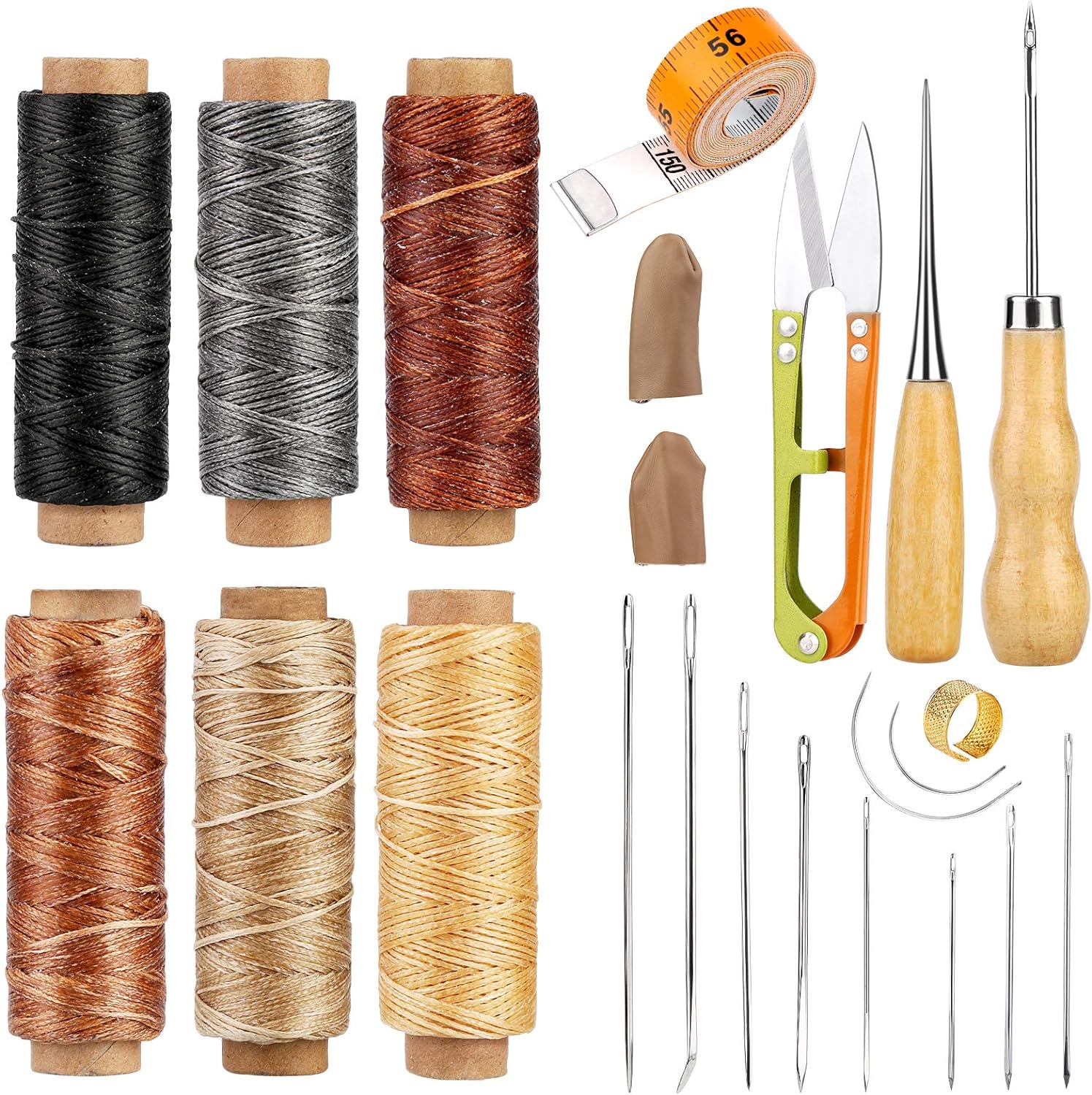 Leather Sewing Tools Kit Hand Stitching Needles Thread Awl For Leather Repair 