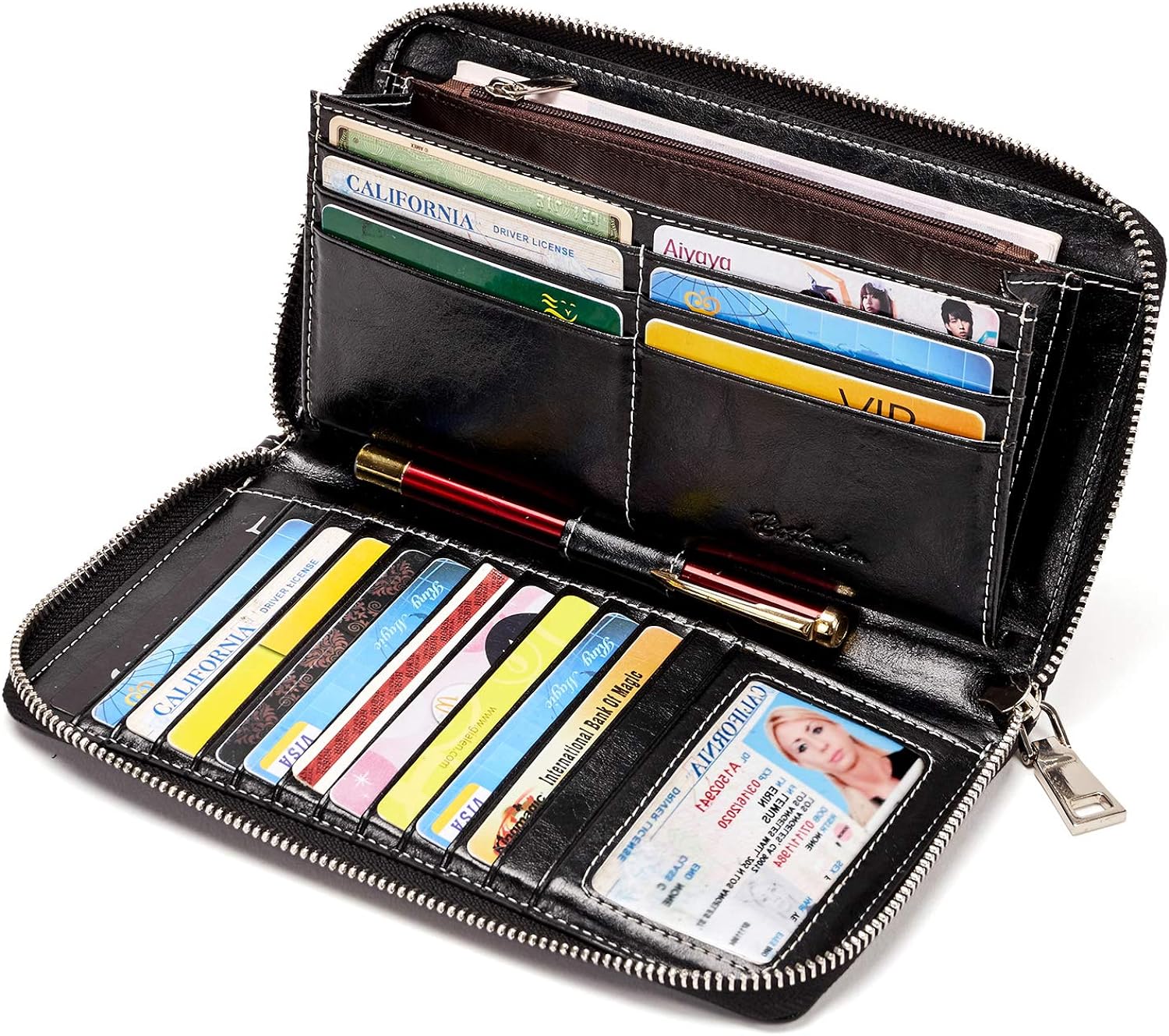 Crack The American Flag Womens RFID Blocking Zip Around Wallet Genuine Leather Clutch Long Card Holder Organizer Wallets Large Travel Purse