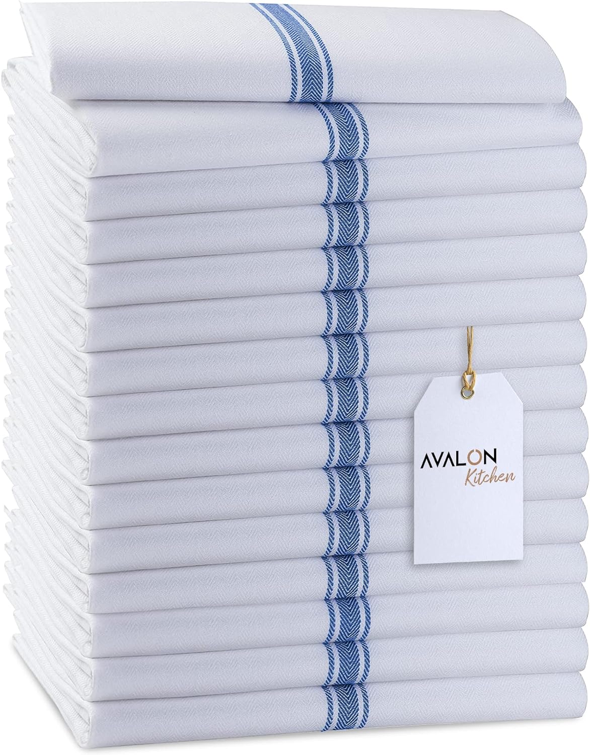 12 new  herringbone non terry towels lint free green stripe 15x26 100% cotton 