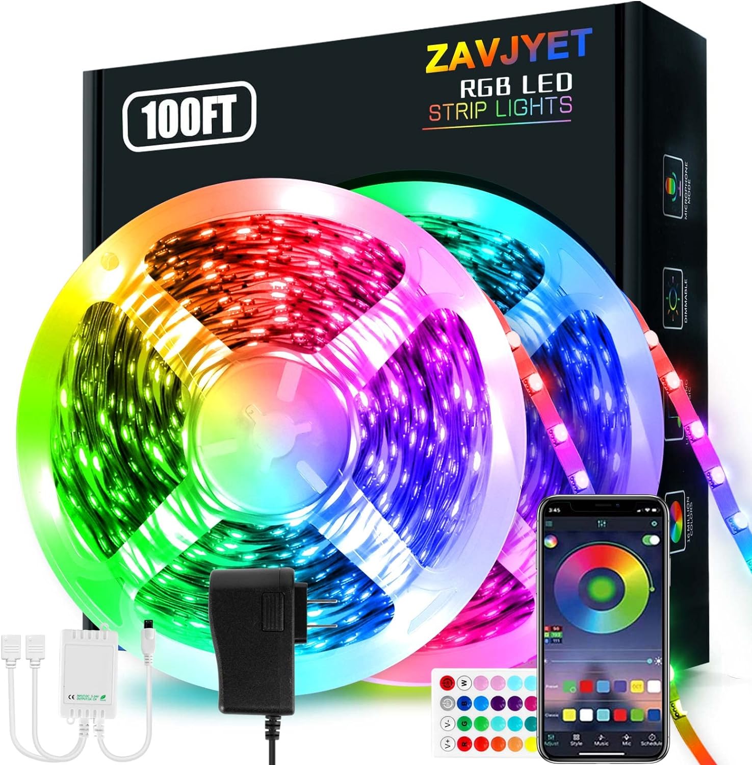 100ft 50ft Music Sync Bluetooth LED Strip Lights 5050 with Remote Color Changing 