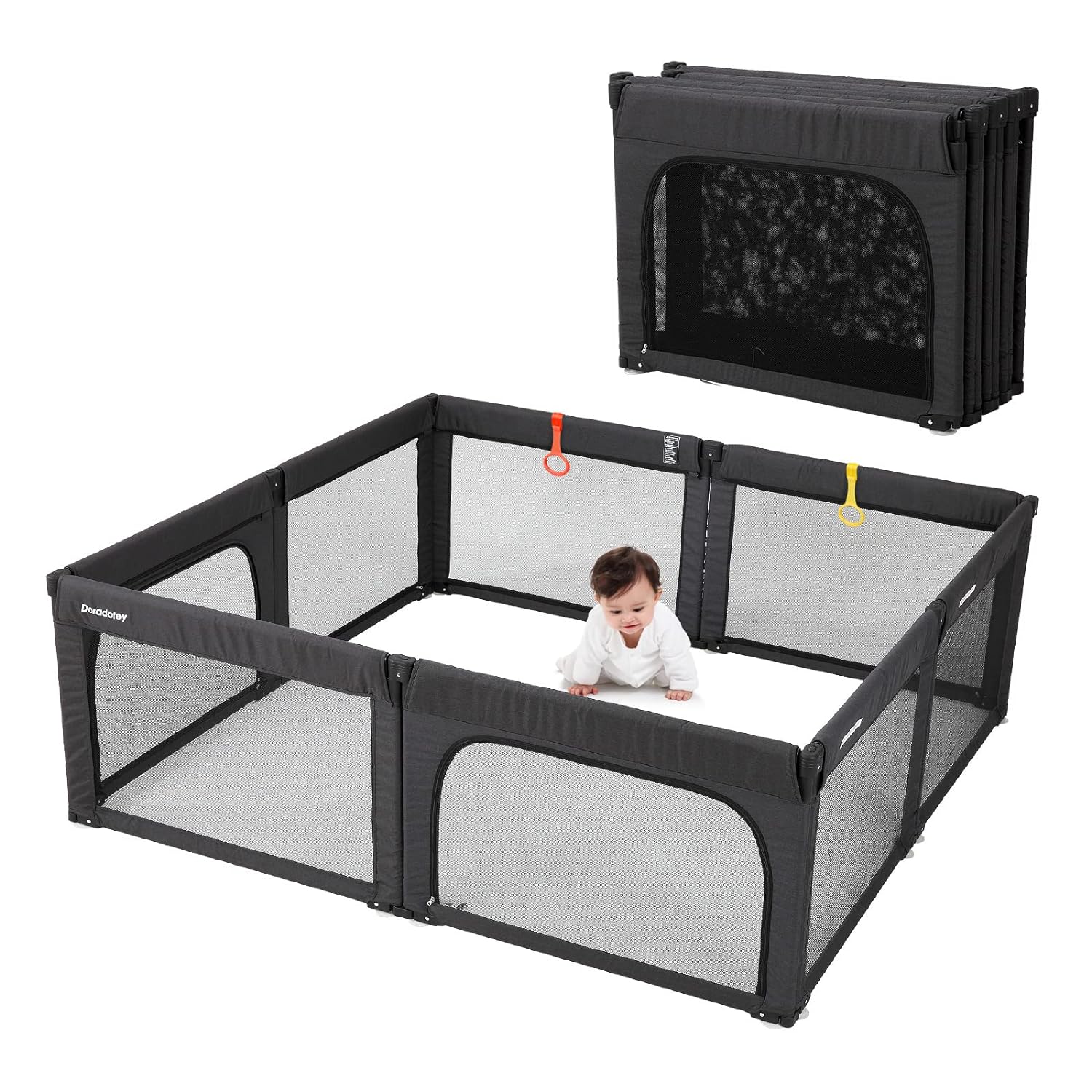 2-Colour Foldable Playpen 7-Panel Portable Playard Play Pen for Infants/Safety Lock and Carry Case Easily Opens with 1 Hand