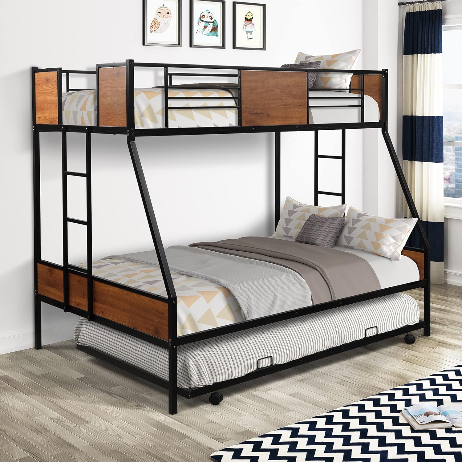 Wood Bunk Bed with Ladder Twin Over Twin/No Box Spring Needed/Space-Saving Design/Kids Bed 
