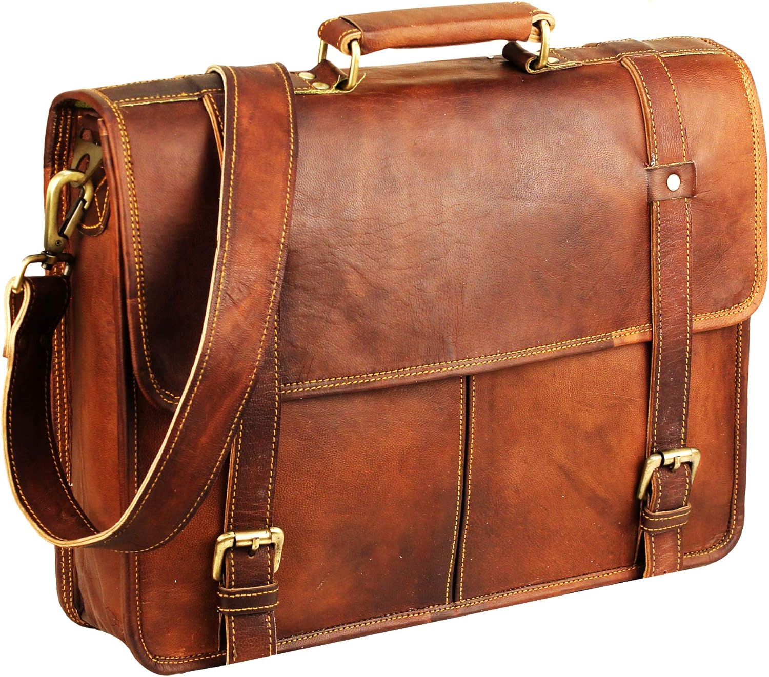 New Men's Leather Business Messenger Laptop Shoulder Briefcase Brown office bag 