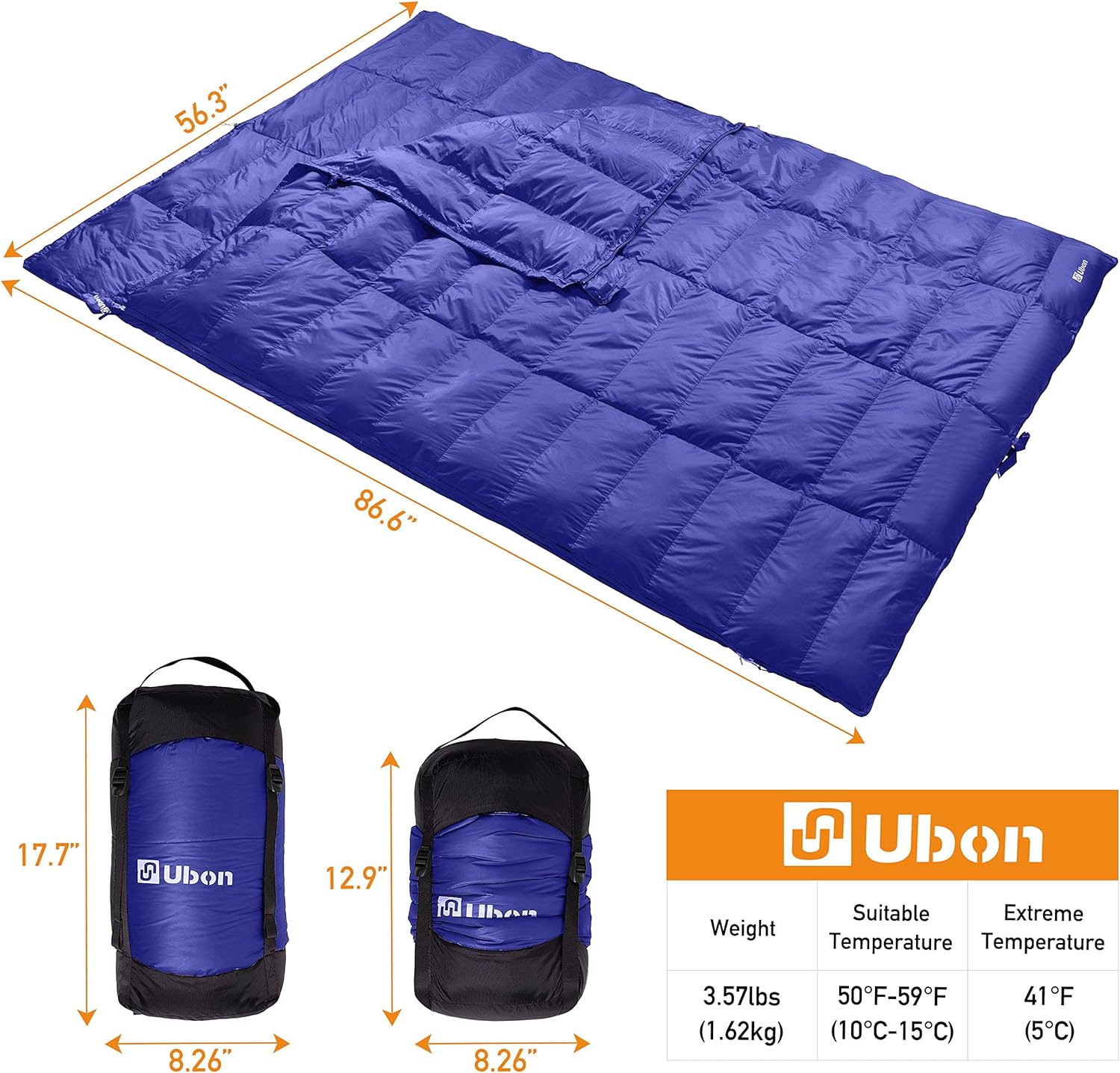 Ubon Double Sleeping Bag Queen Size XL Sleeping Bag Cold Weather 2 Person Sleeping Bag 3-4 Season for Backpacking Camping or Hiking
