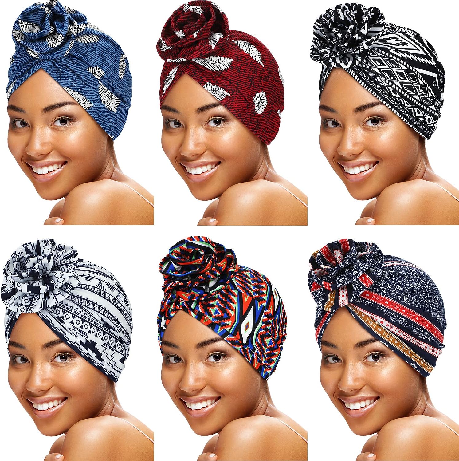 SATINIOR 6 Pieces Turbans for Women Soft Pre-Tied Knot Fashion Pleated Turban...
